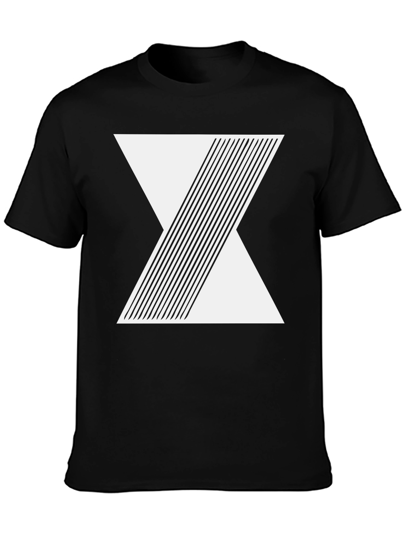 Black Geometric Line Design Black T-Shirt view 3