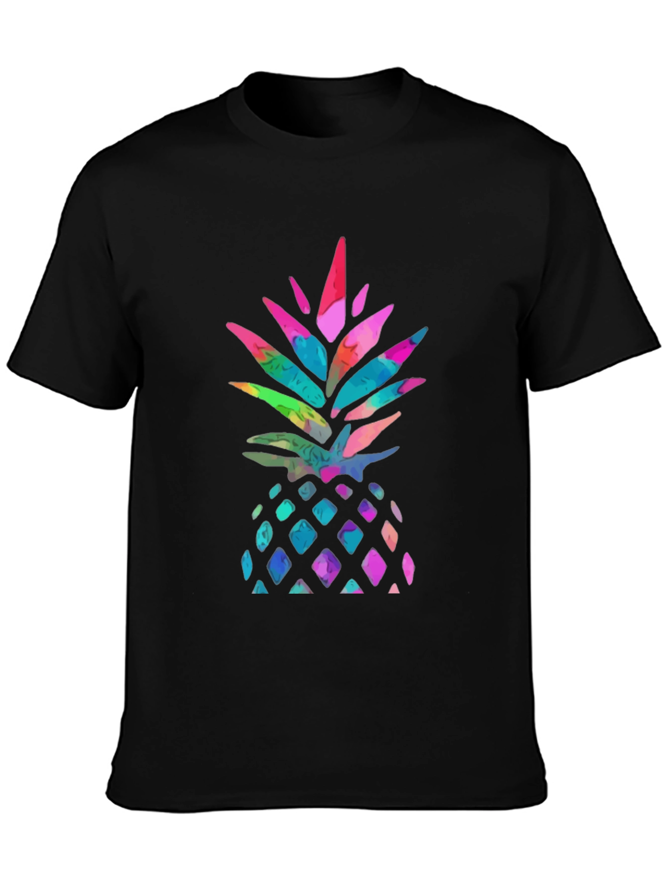 Black Watercolor Pineapple Graphic Black T-Shirt view 3