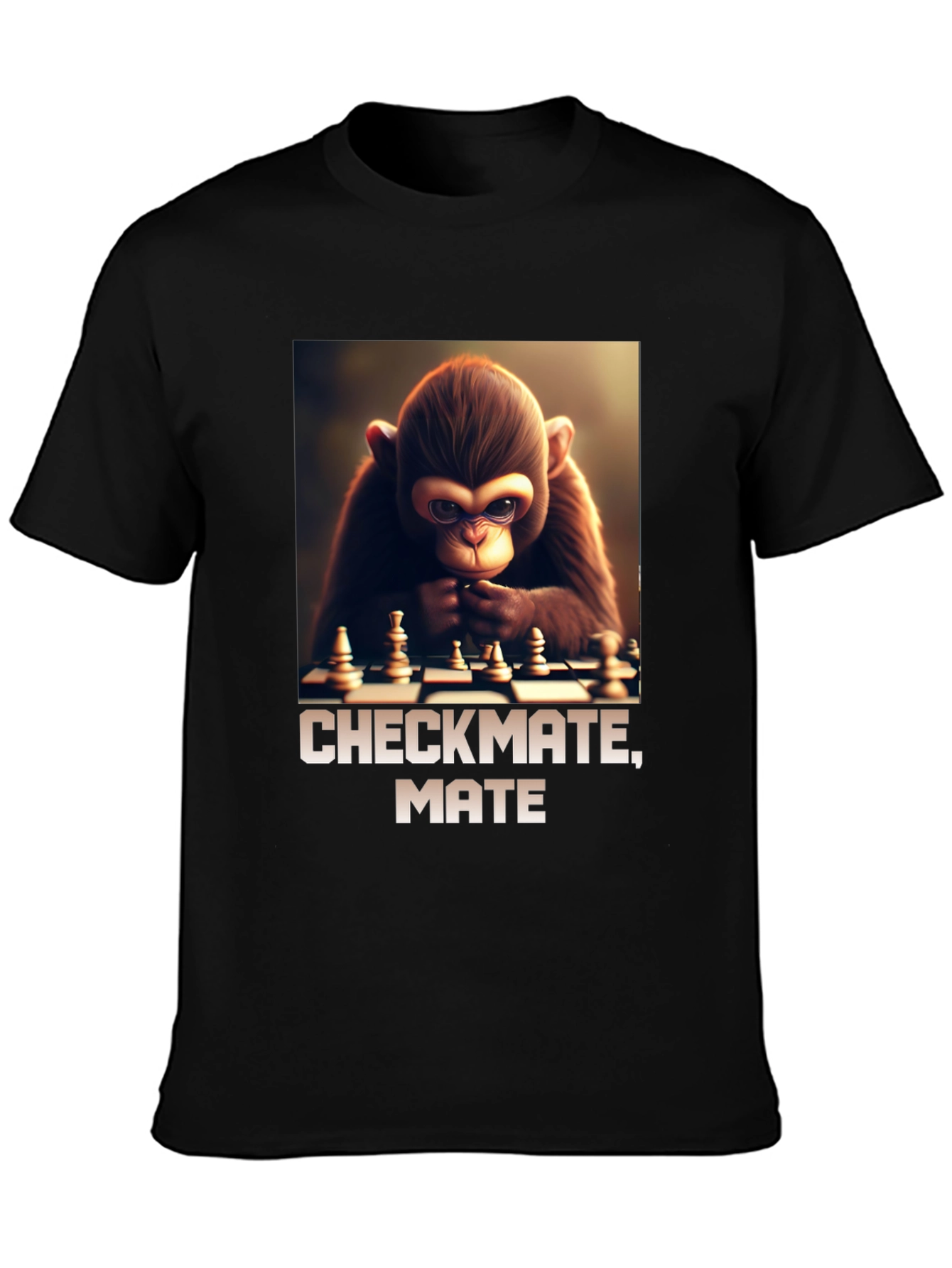 Black Checkmate, Mate! Monkey Chess T-Shirt view 3