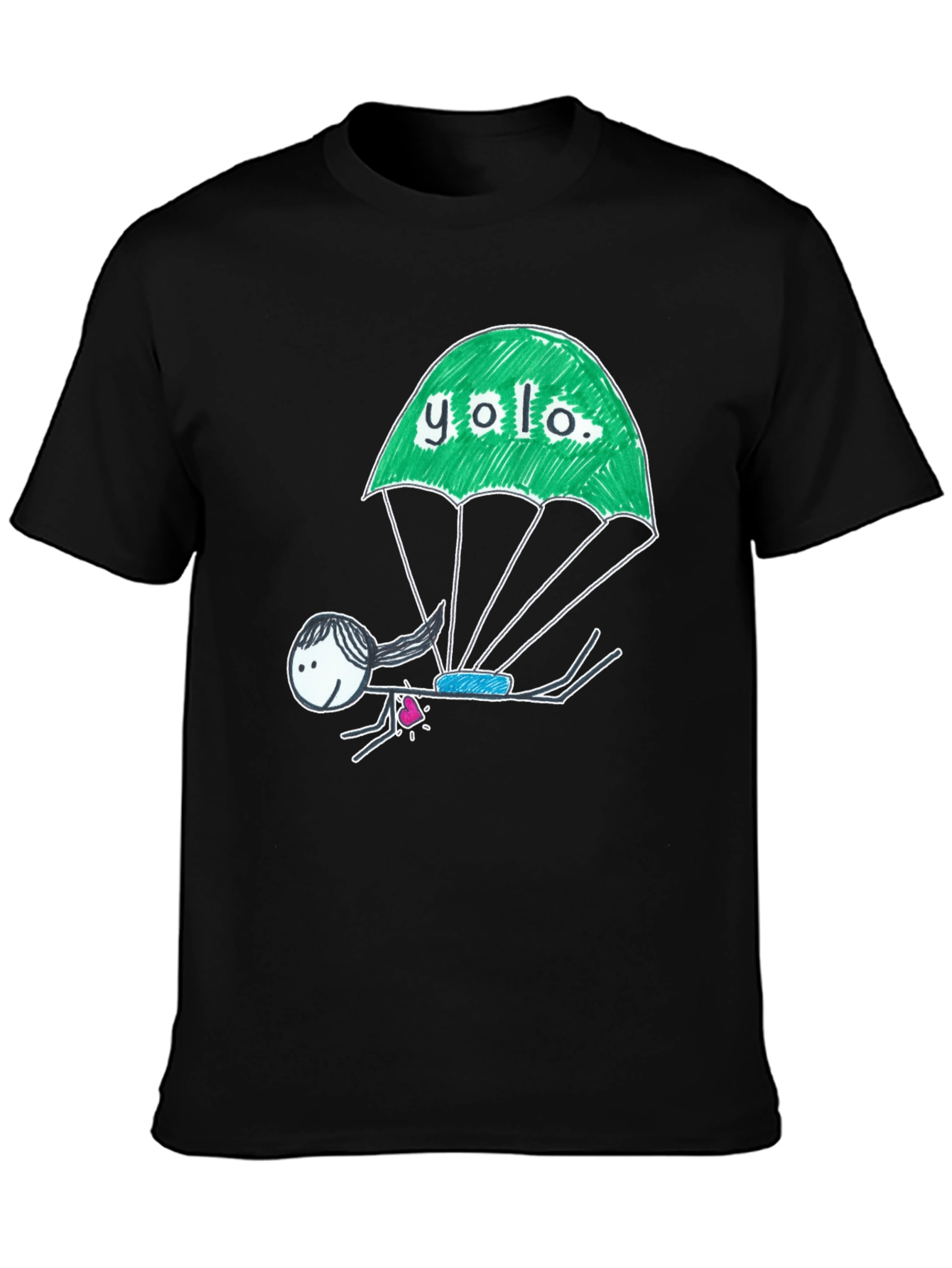 Black YOLO Parachute Graphic T-Shirt - Black Cotton Tee view 3