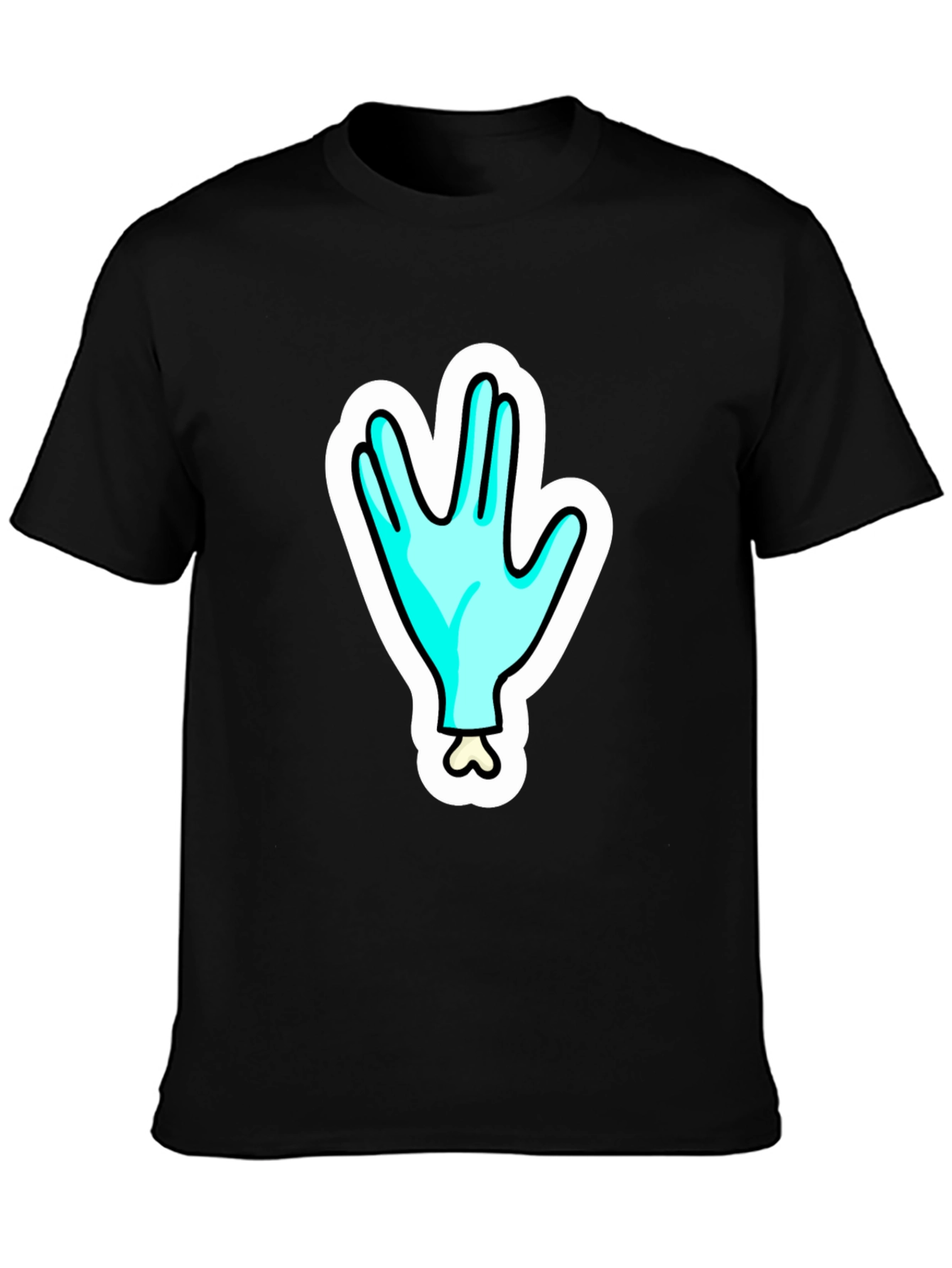 Black Funny Alien Hand T-Shirt - Outer Space Cartoon Tee view 3