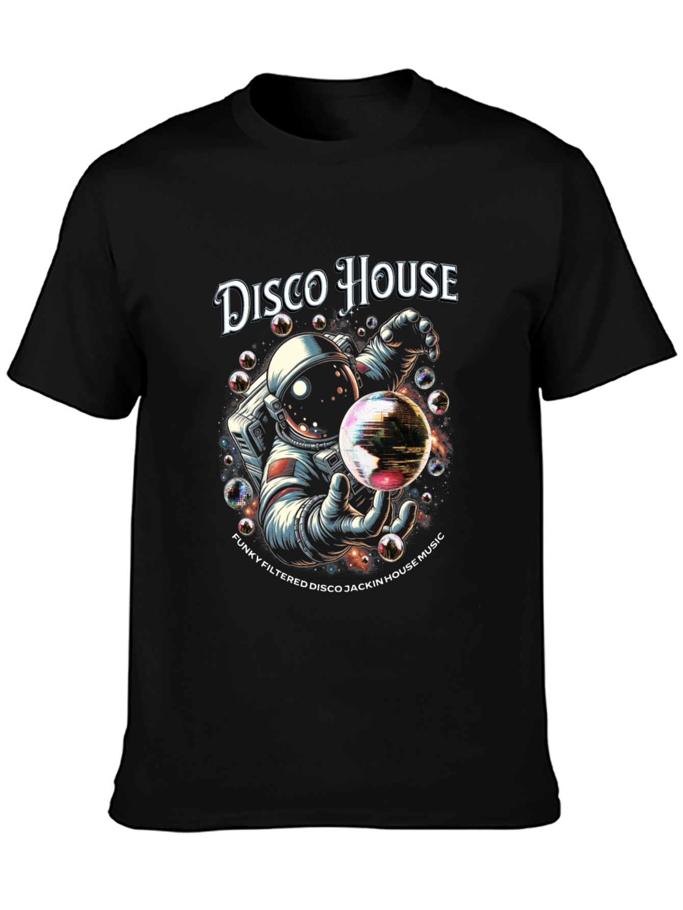 Black Disco House Astronaut Graphic T-Shirt view 3