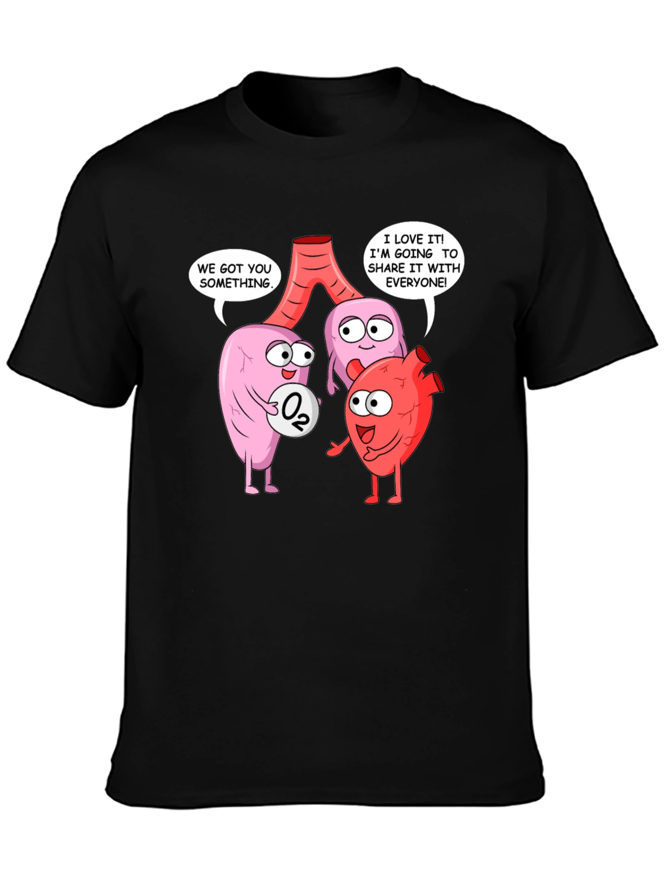 Black Funny Anatomy T-Shirt - Heart, Lungs & Oxygen view 3