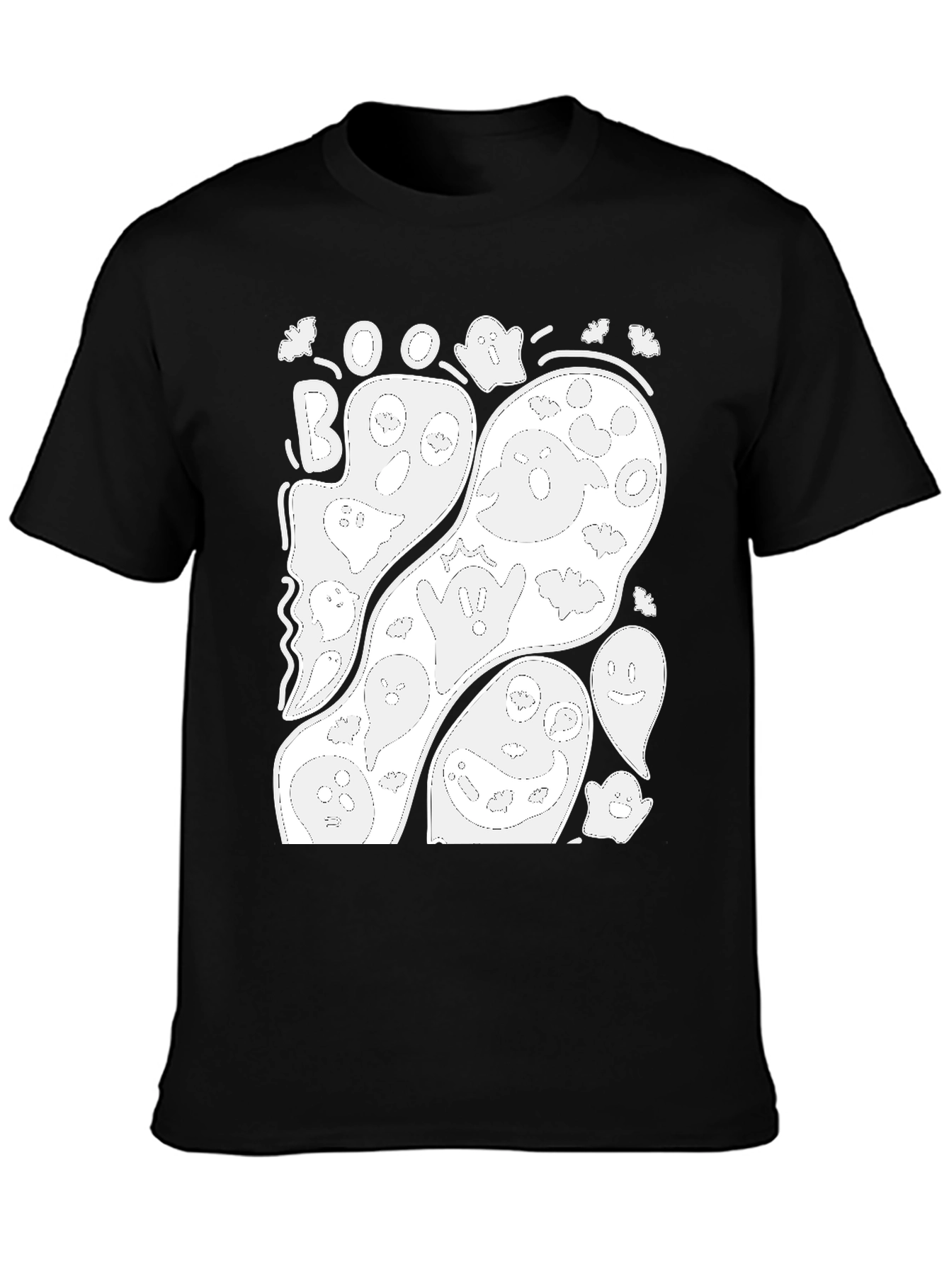 Black Ghostly Boo Halloween Graphic T-Shirt view 3