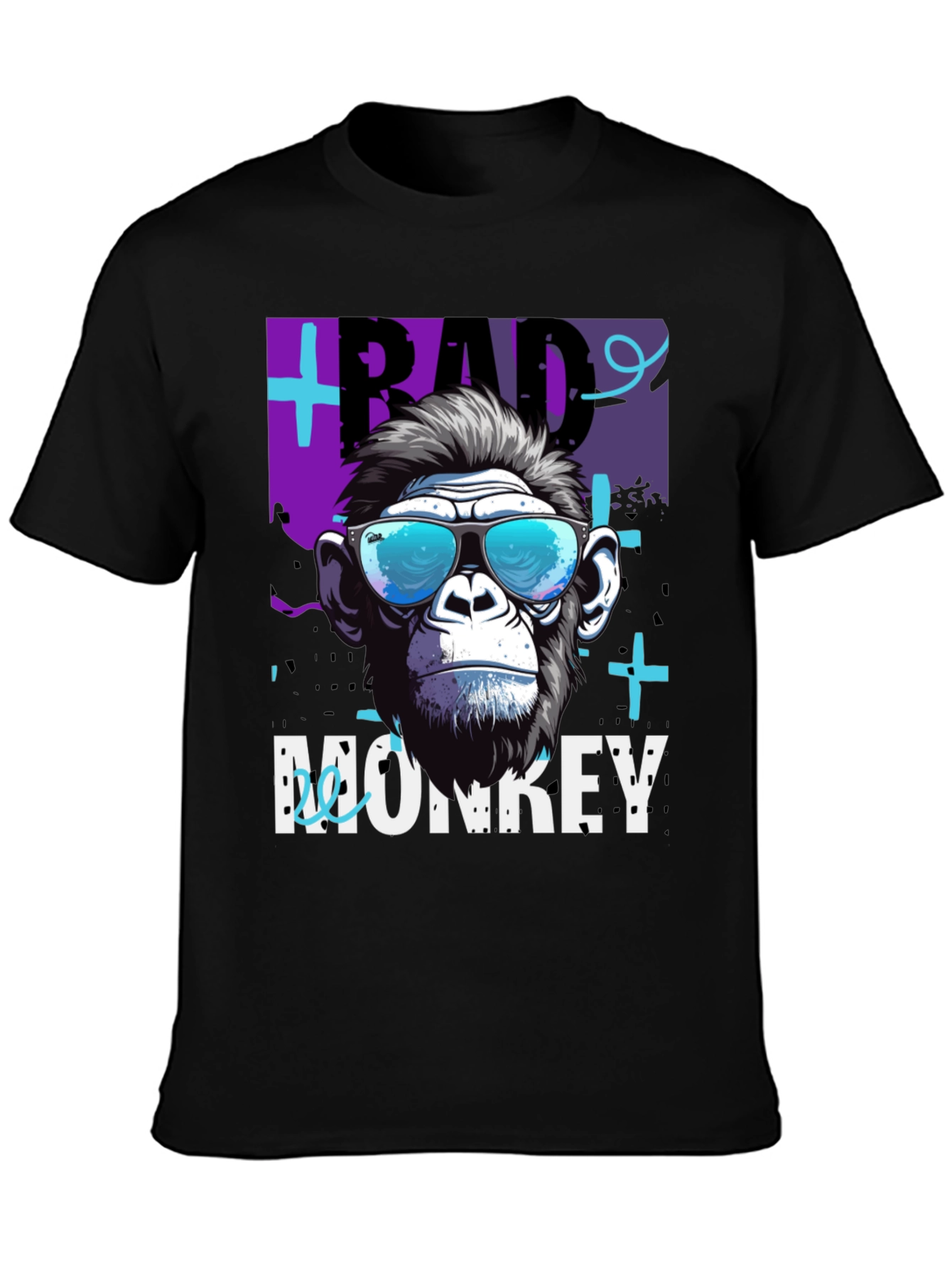 Black Bad Monkey Graphic T-Shirt - Cool Ape Design view 3