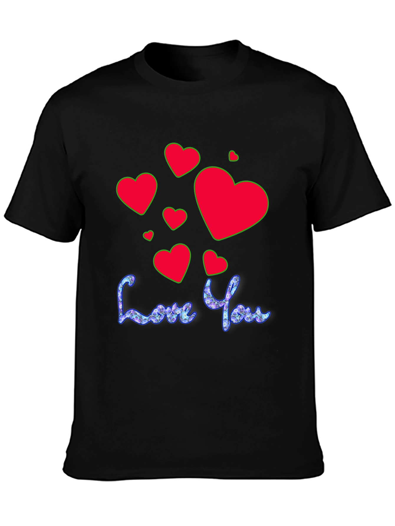 Black Love You T-Shirt - Red Heart Valentine's Day Tee view 3