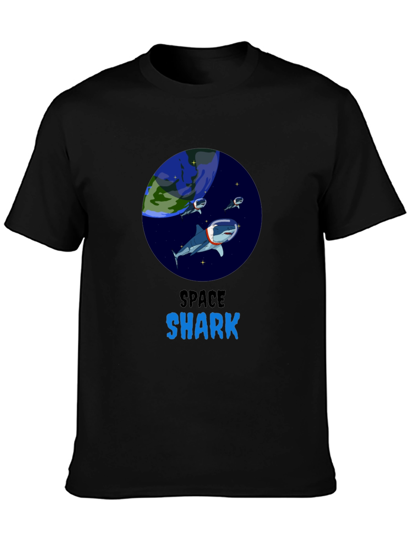 Black Space Shark Graphic T-Shirt view 3