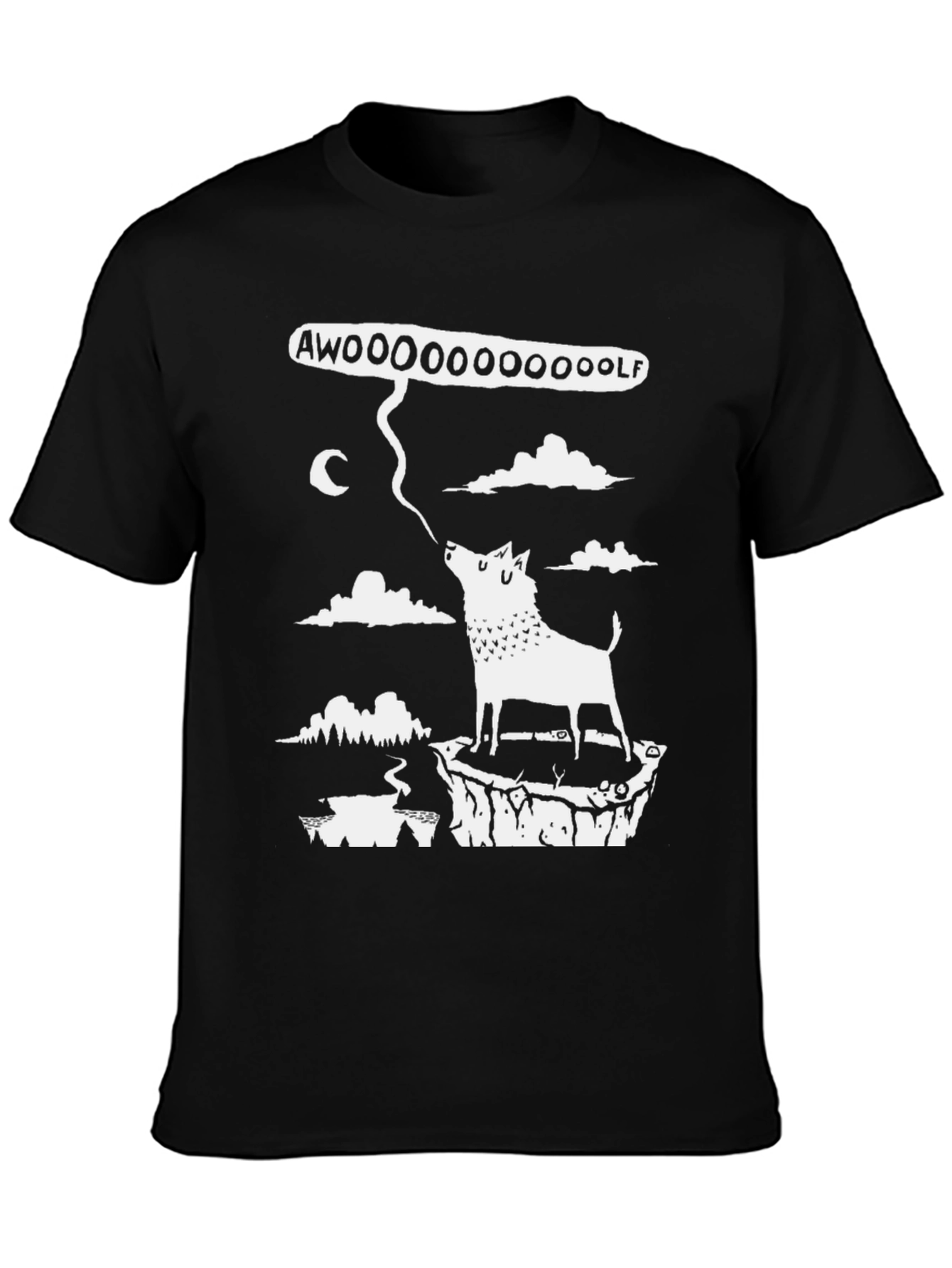 Black AWOOOOO WOLF Graphic Tee - Black Cotton T-Shirt view 3