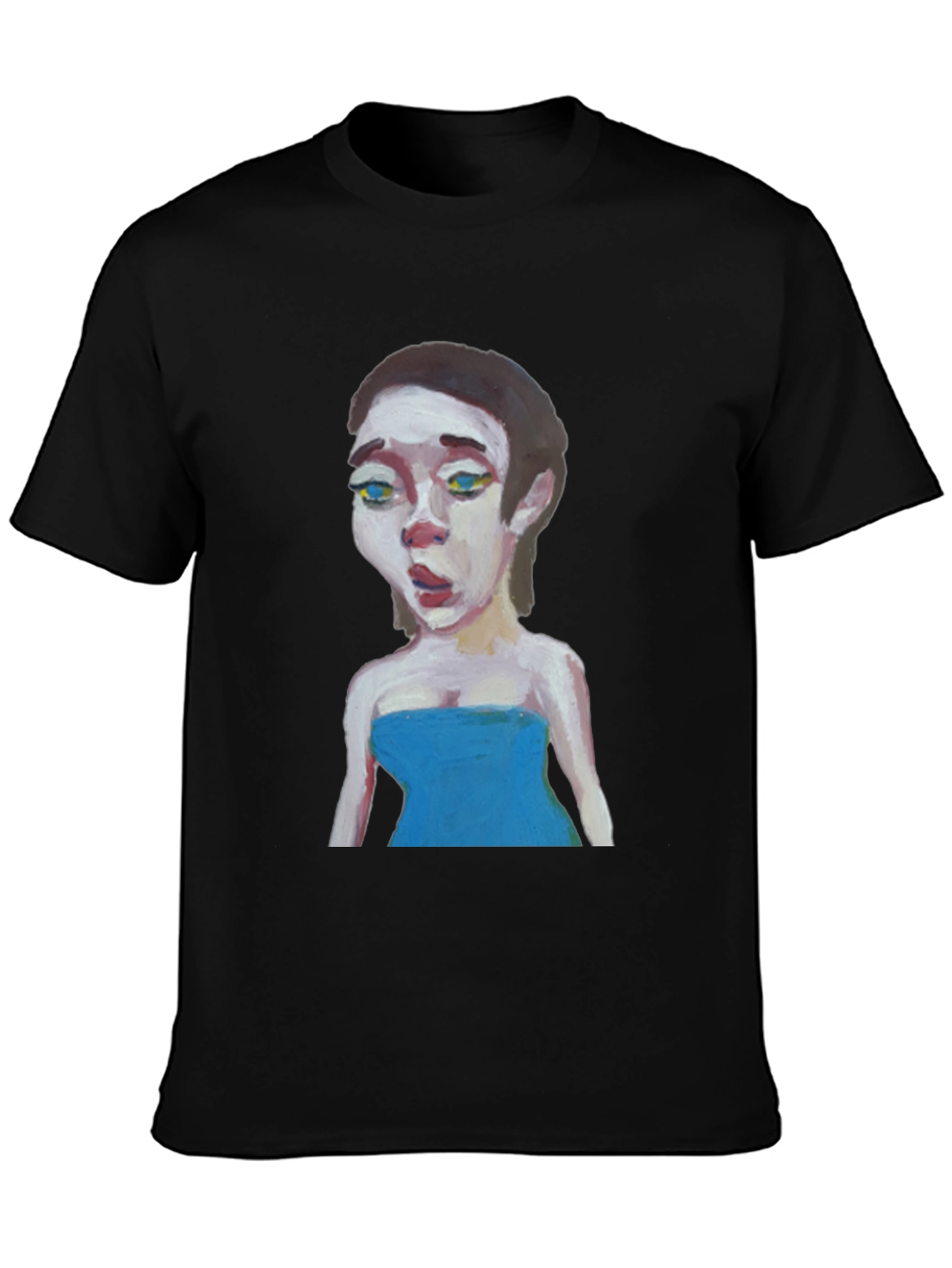 Black Painted Portrait Graphic Tee - Unique Art Shirt view 3