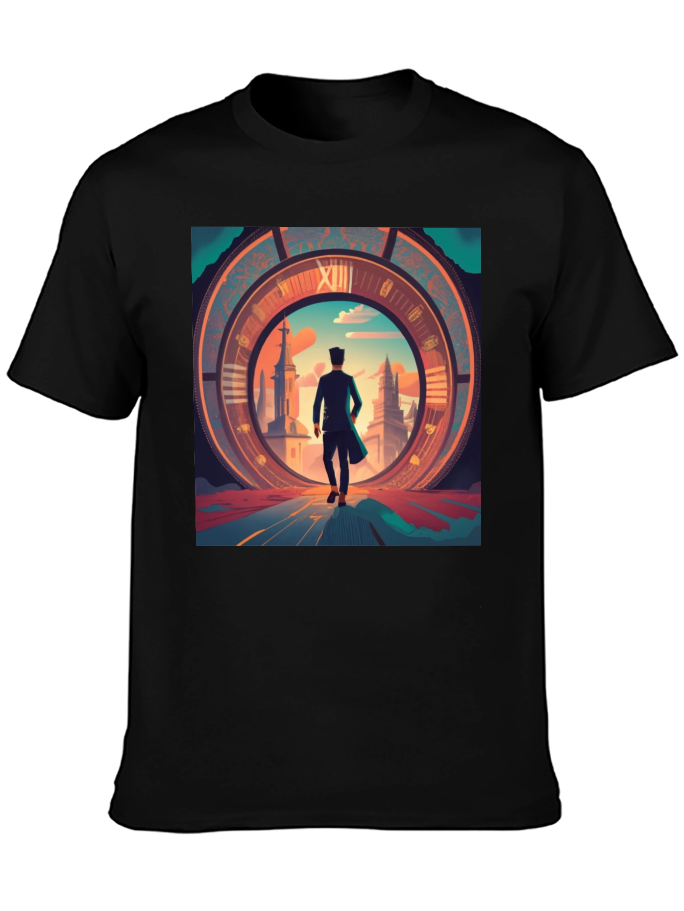 Black Time Traveler Graphic Tee - Black Cotton Blend Shirt view 3