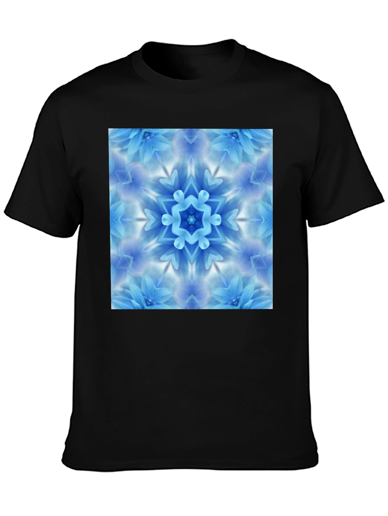 Black Black Tee with Blue Flower Mandala Graphic view 3