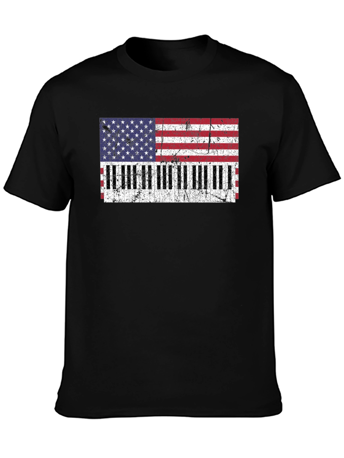 Black American Flag Piano T-Shirt view 3