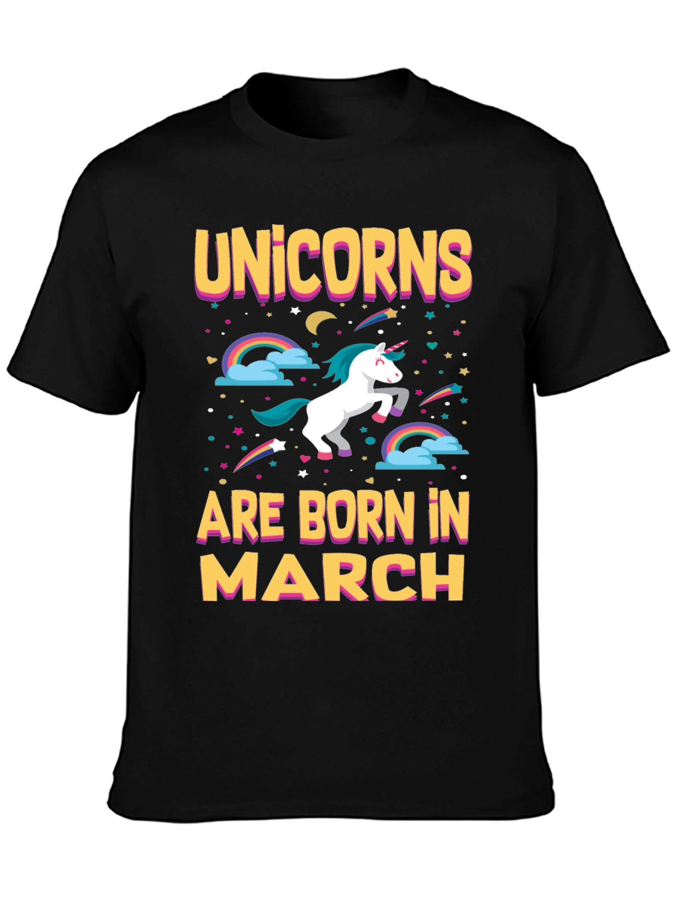 Black Unicorns Born in March T-Shirt view 3