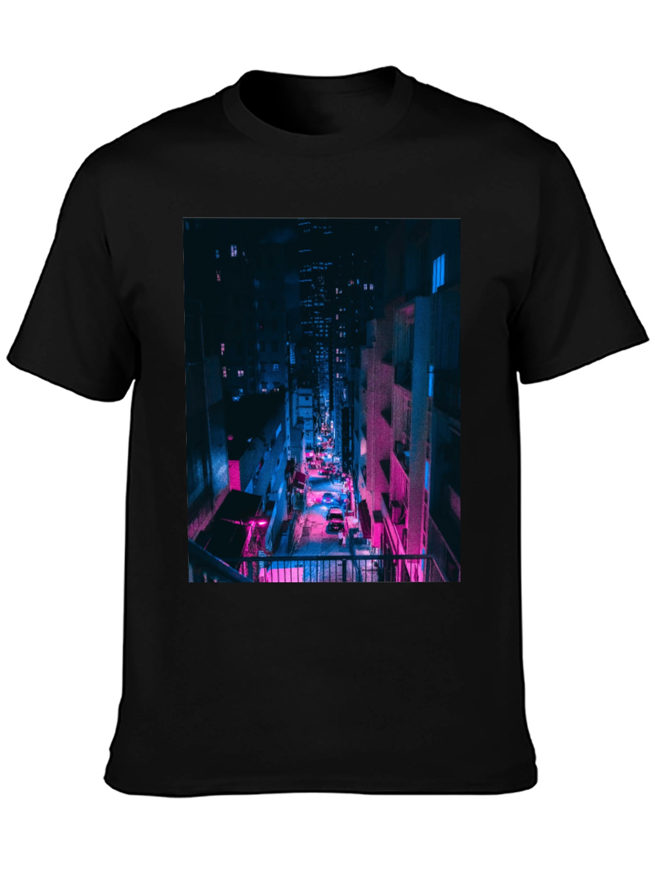 Black Cyberpunk Cityscape Black T-Shirt view 3