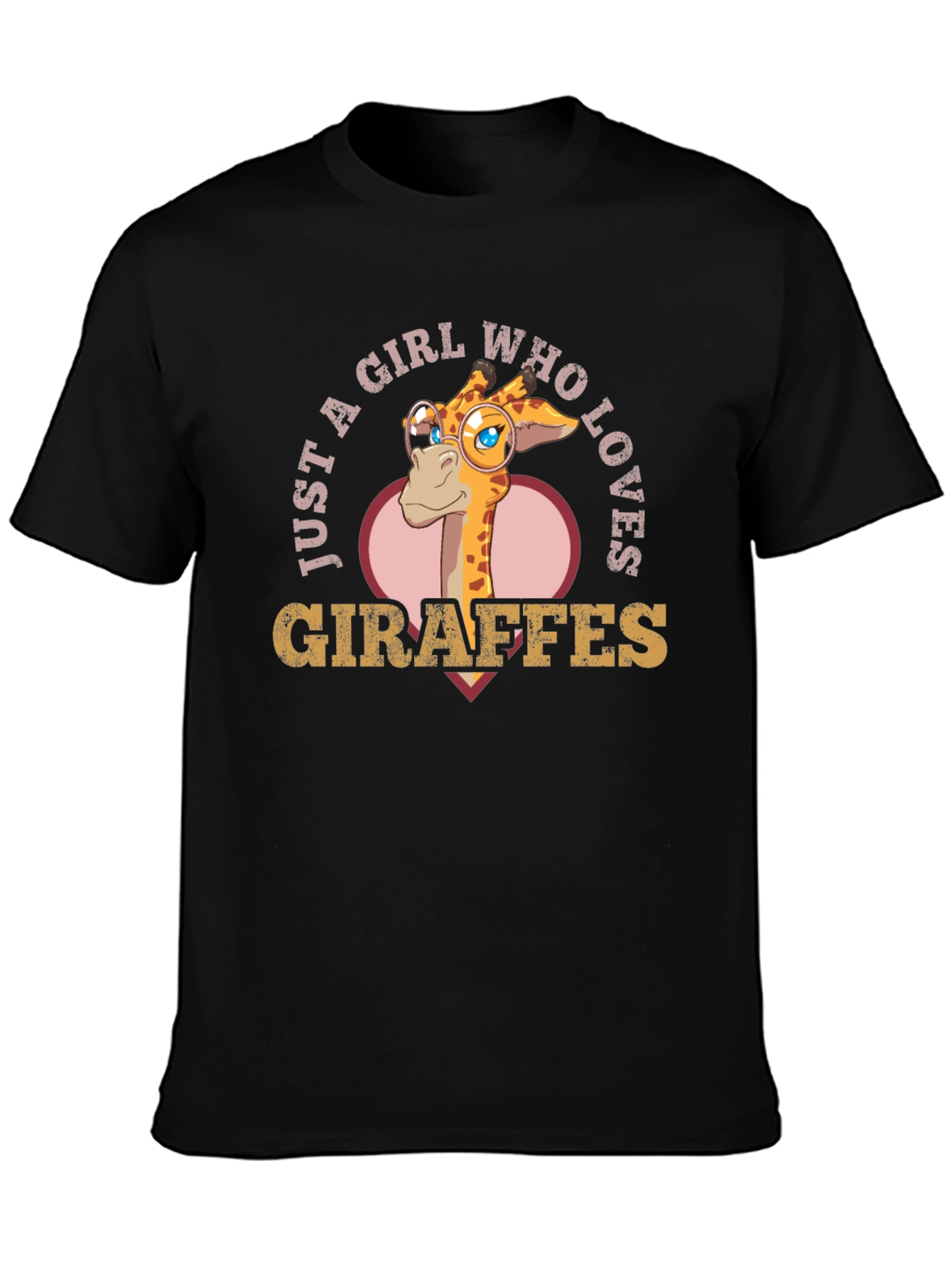 Black Giraffe Lover's Tee: Just a Girl Who Loves Giraffes T-Shirt view 3
