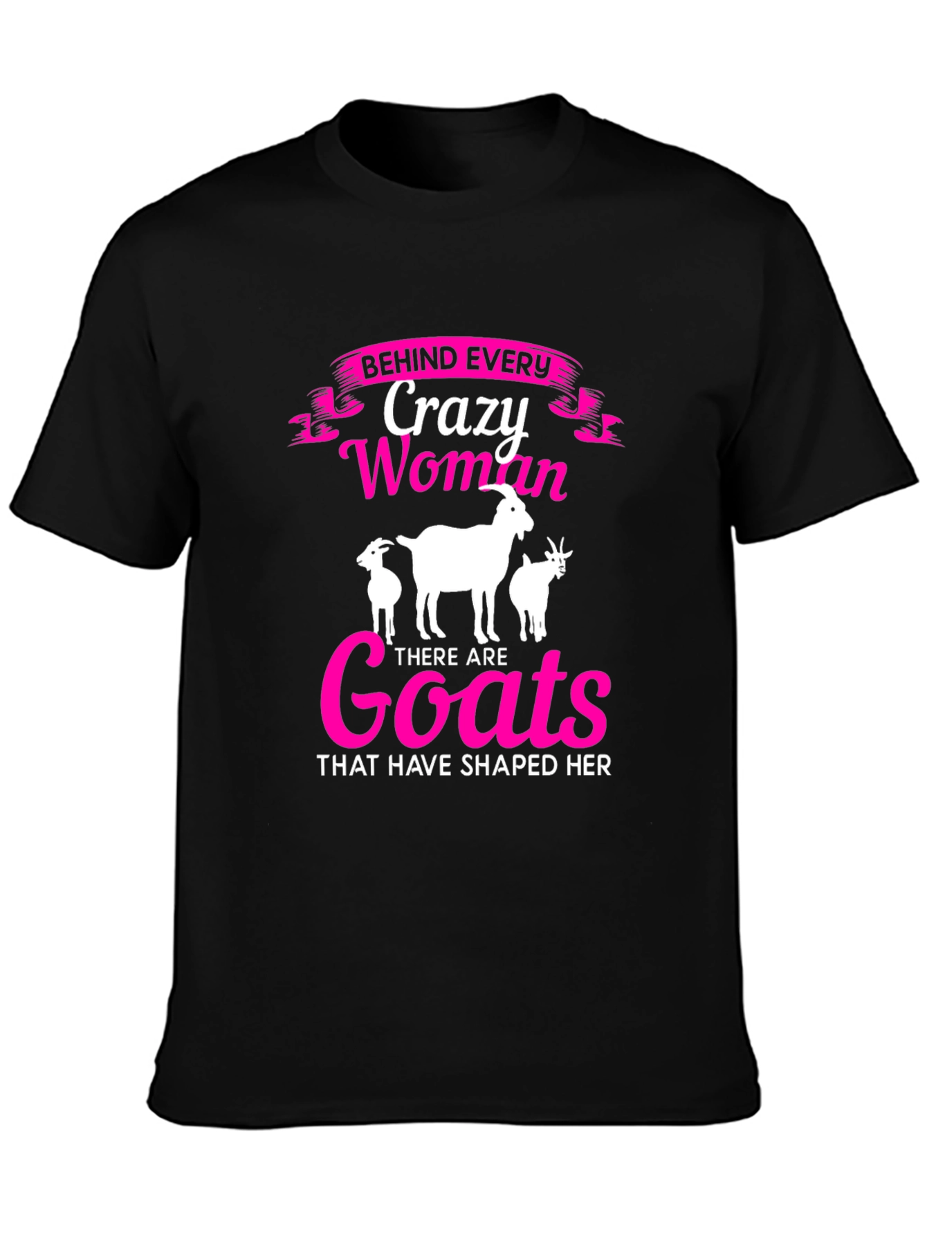 Black Crazy Woman Goats T-Shirt - Black view 3