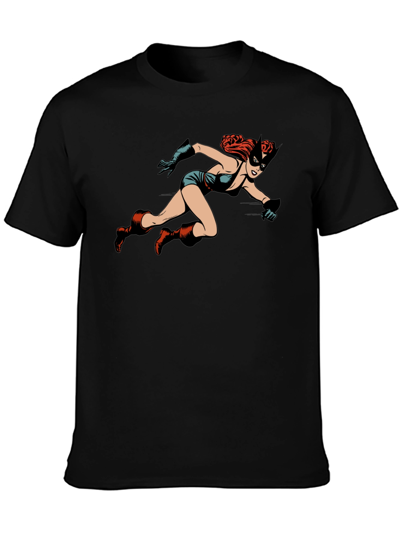 Black Retro Comic Book Heroine Black T-Shirt view 3