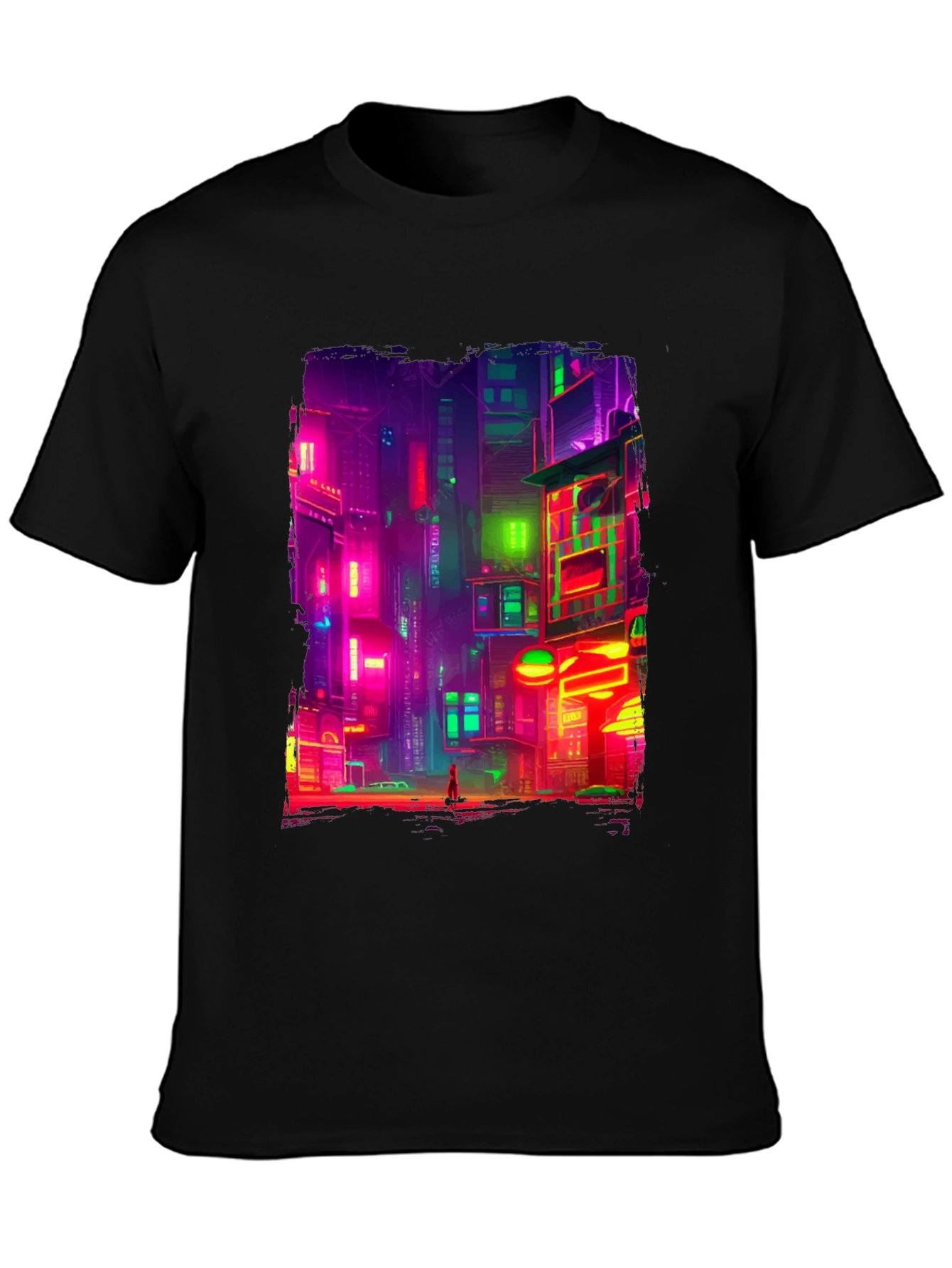 Black Cyberpunk Cityscape Graphic Tee view 3