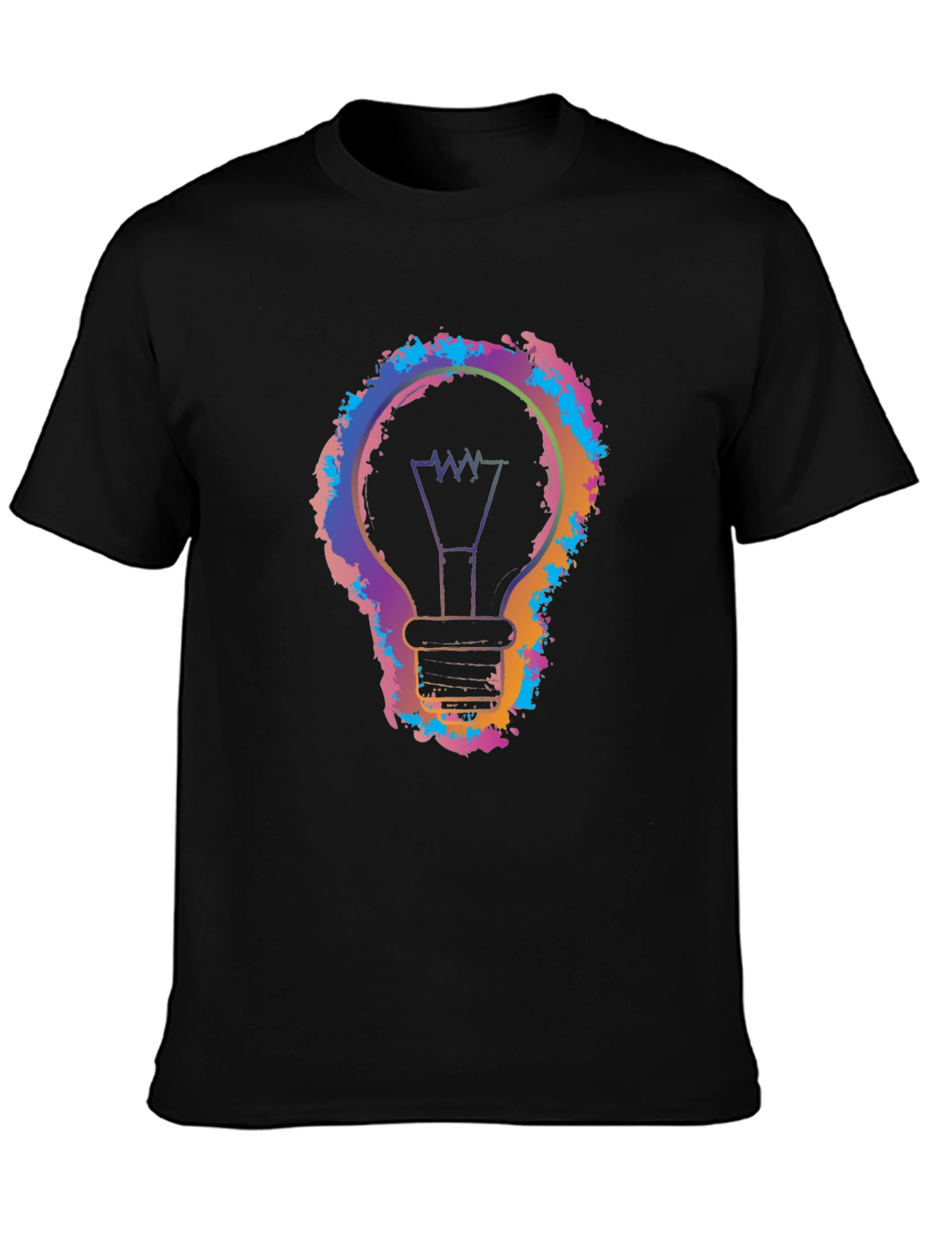 Black Colorful Light Bulb Graphic Black T-Shirt view 3