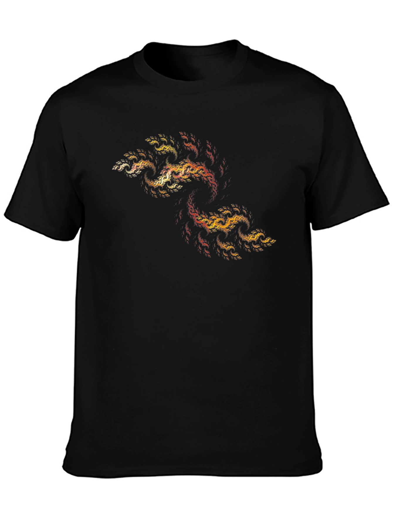Black Abstract Fractal Fire T-Shirt - Black Cotton Tee view 3