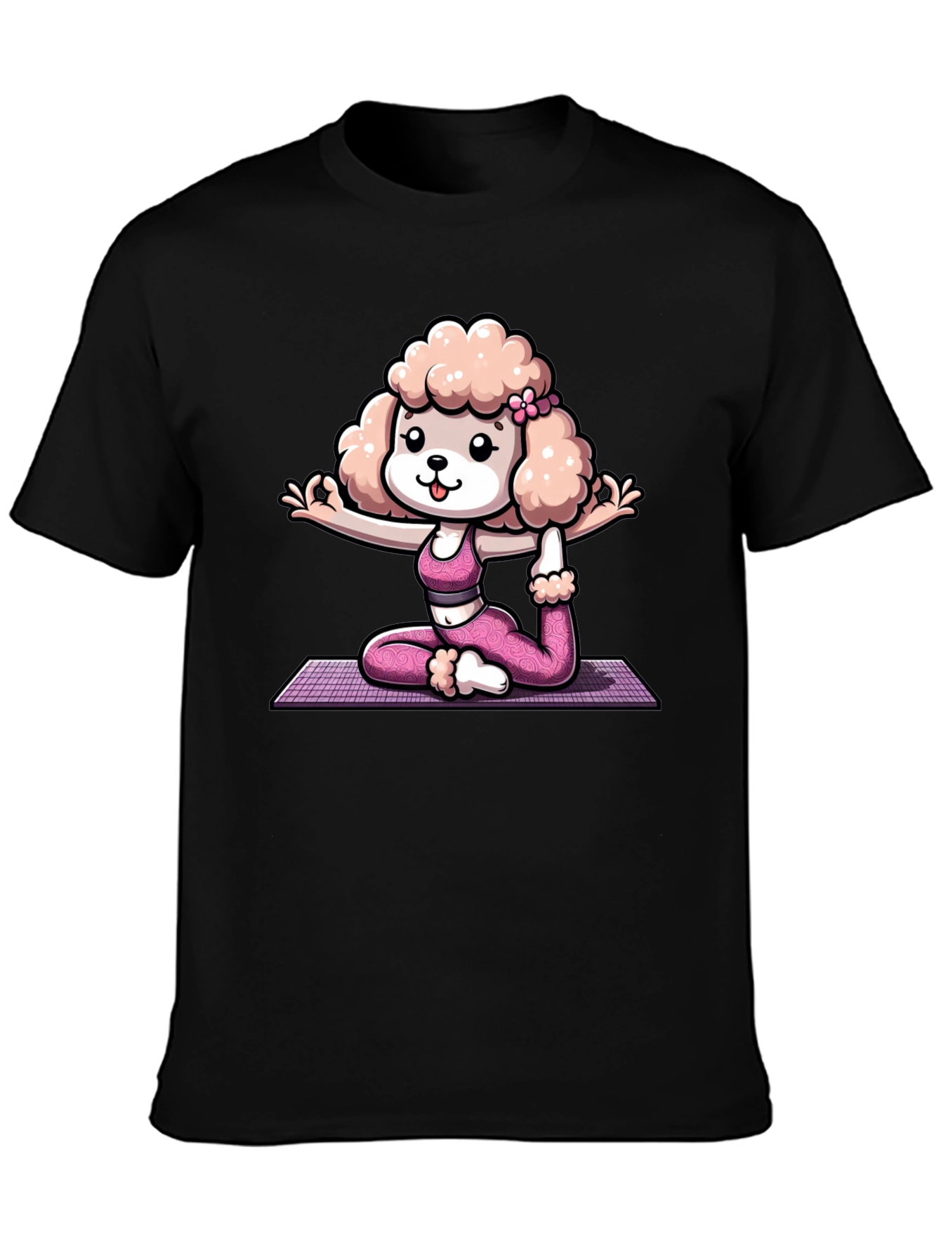 Black Yoga Poodle Graphic Tee - Unisex Cotton T-Shirt view 3