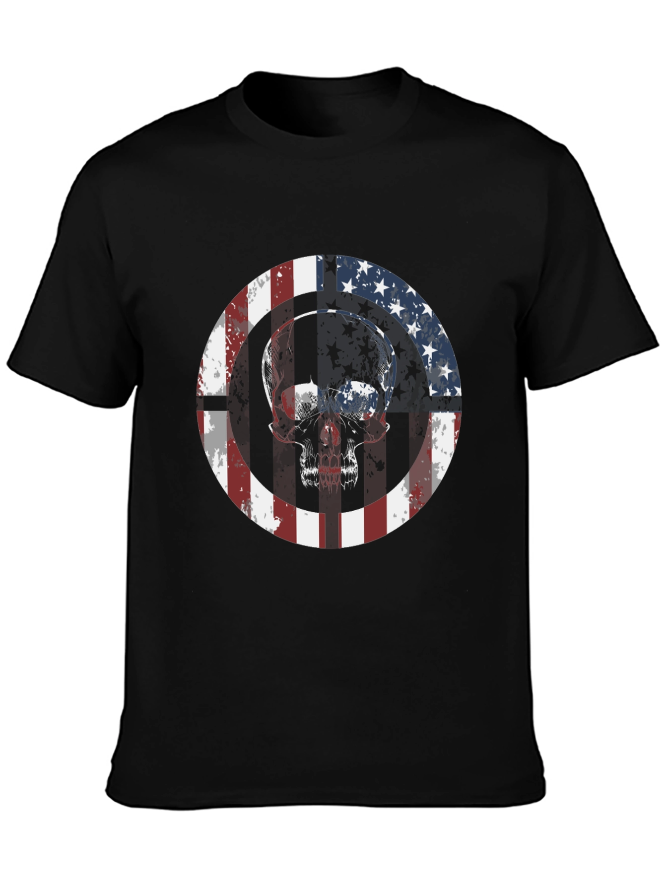 Black American Flag Skull Graphic Tee view 3