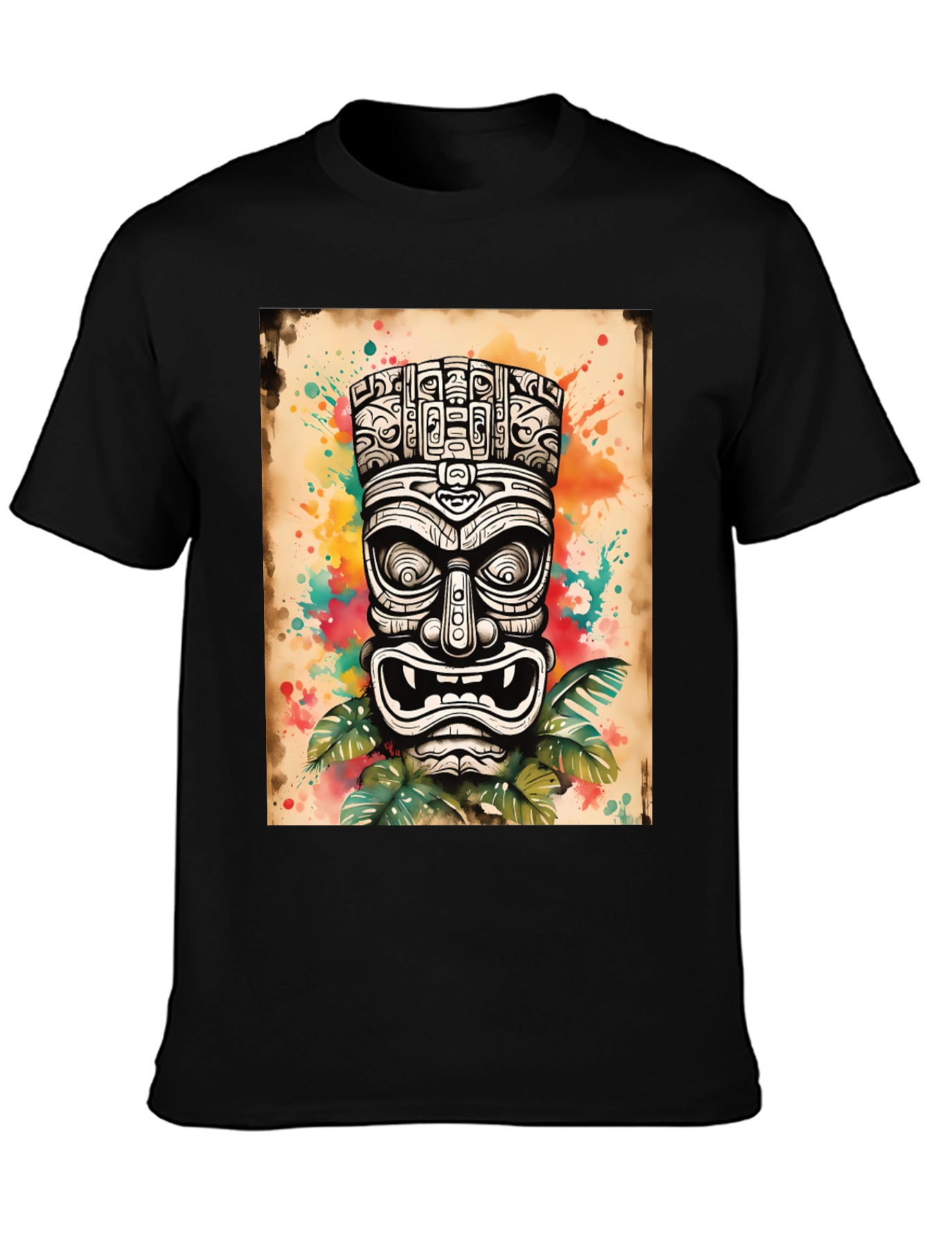 Black Tiki Art Graphic Tee - Men's Black T-Shirt view 3