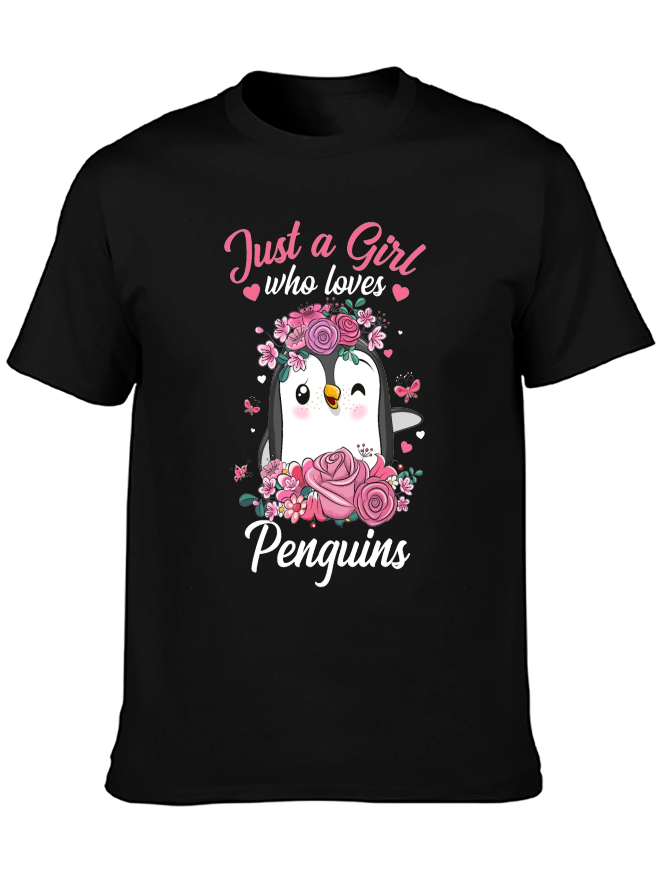 Black Penguin Lover T-Shirt - Just A Girl Who Loves Penguins view 3