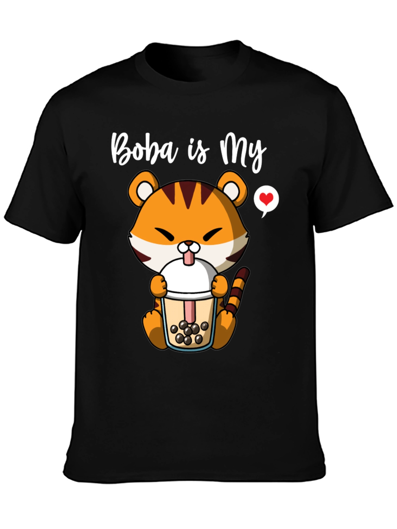 Black Boba is My Love T-Shirt - Cute Tiger Boba Tea Design view 3