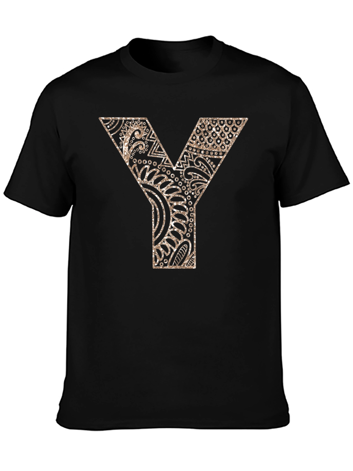 Black Y Letter Patterned Graphic Tee - Black view 3