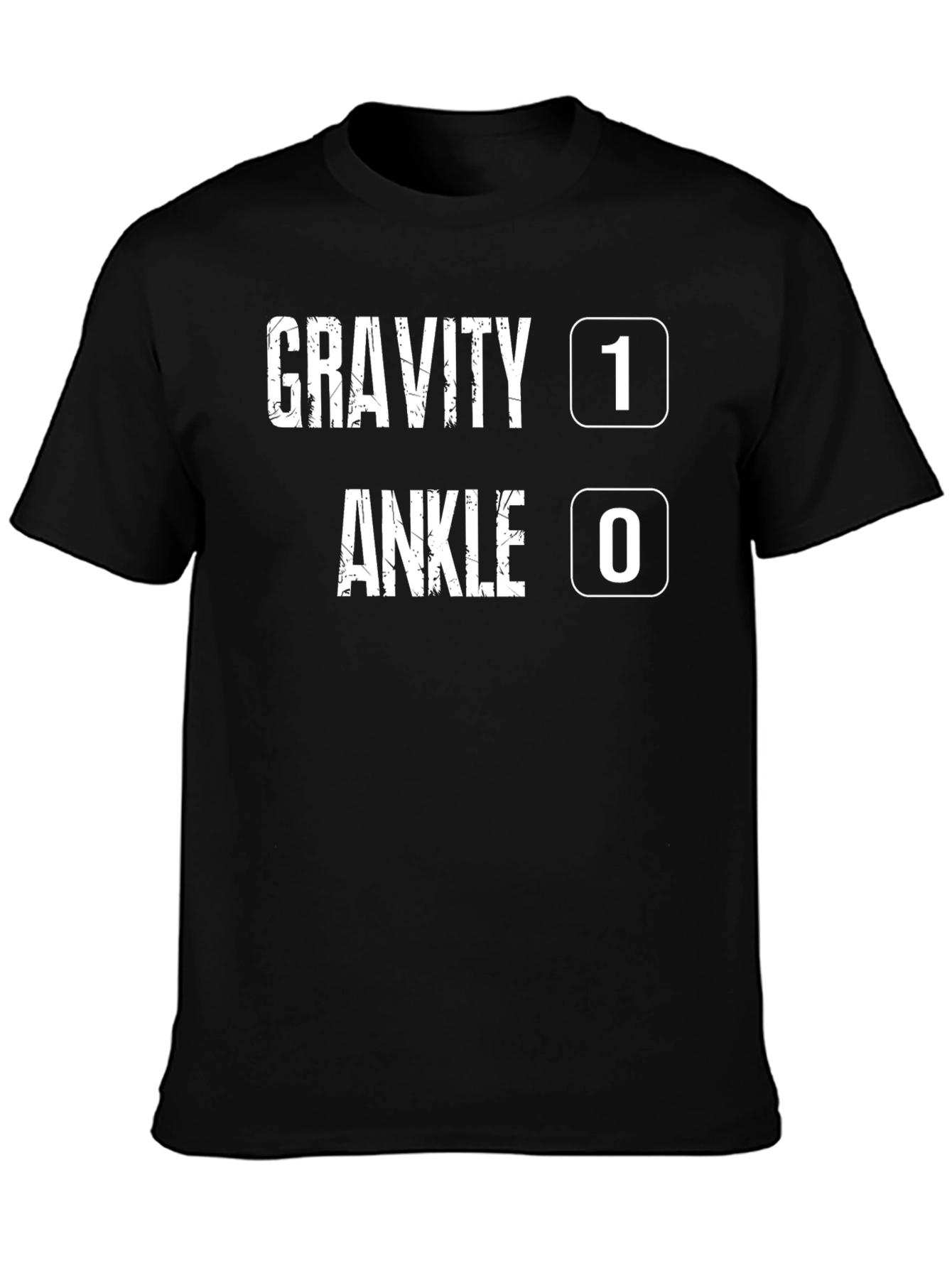 Black Gravity 1, Ankle 0 Funny T-Shirt view 3