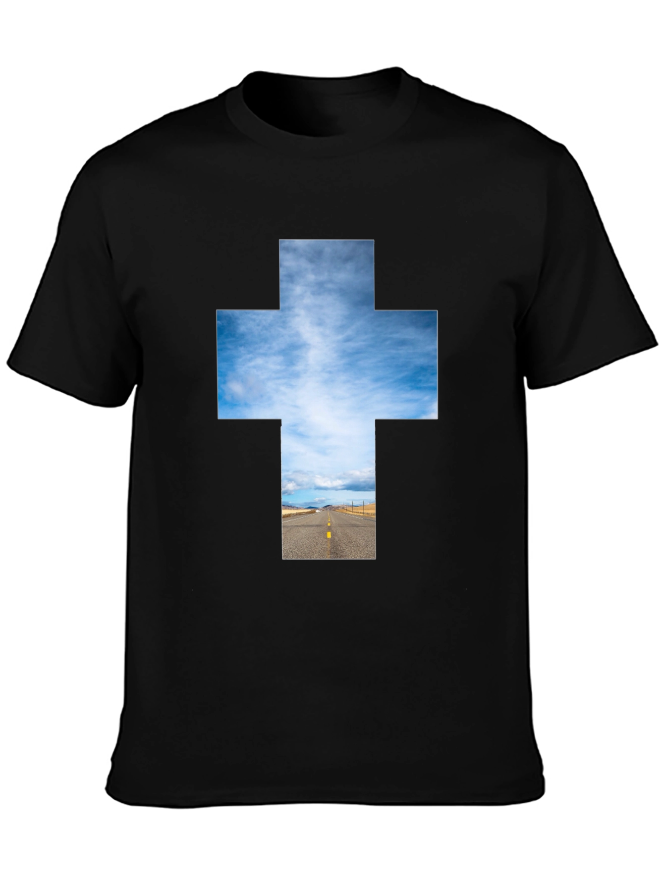 Black Sky Road Cross Graphic Tee - Unisex Black T-Shirt view 3