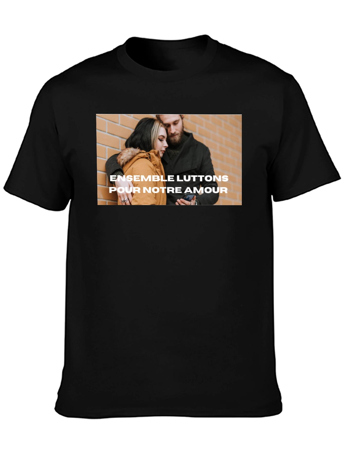 Black Trendy Black Tee with Love Graphic view 3