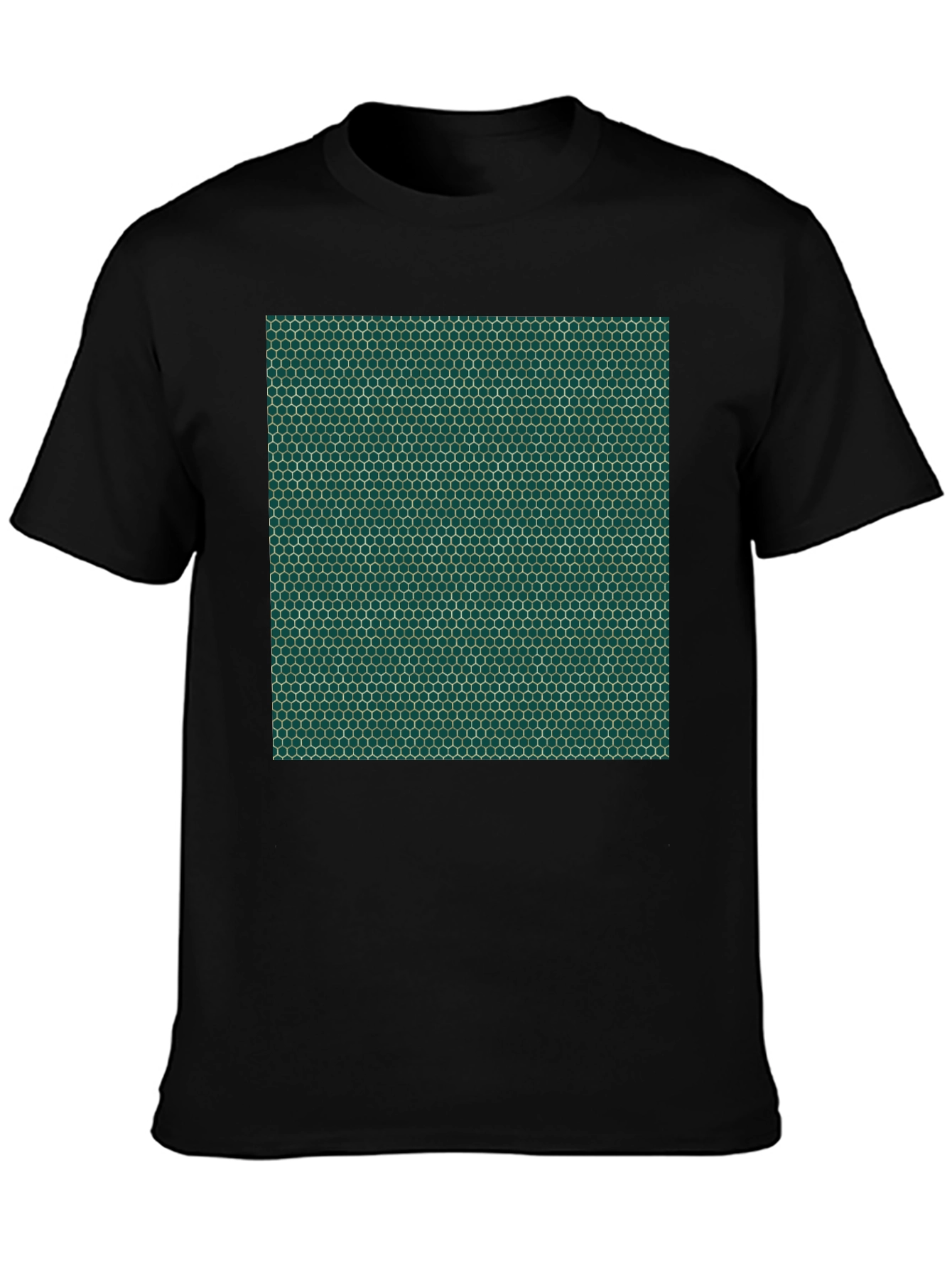 Black Geometric Hexagon Pattern Black T-Shirt view 3