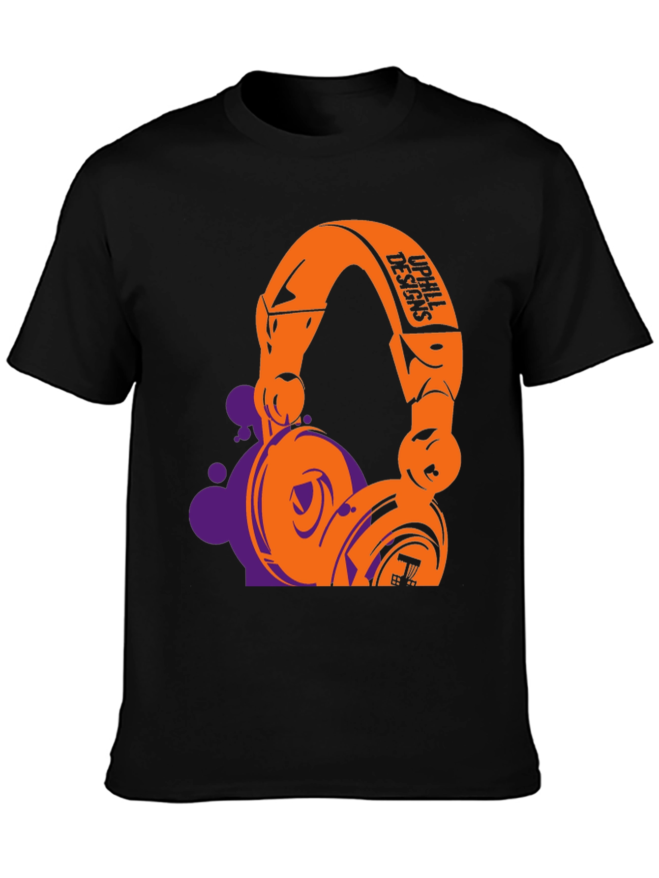 Black Stylish Graphic T-Shirt with Headphone Design view 3
