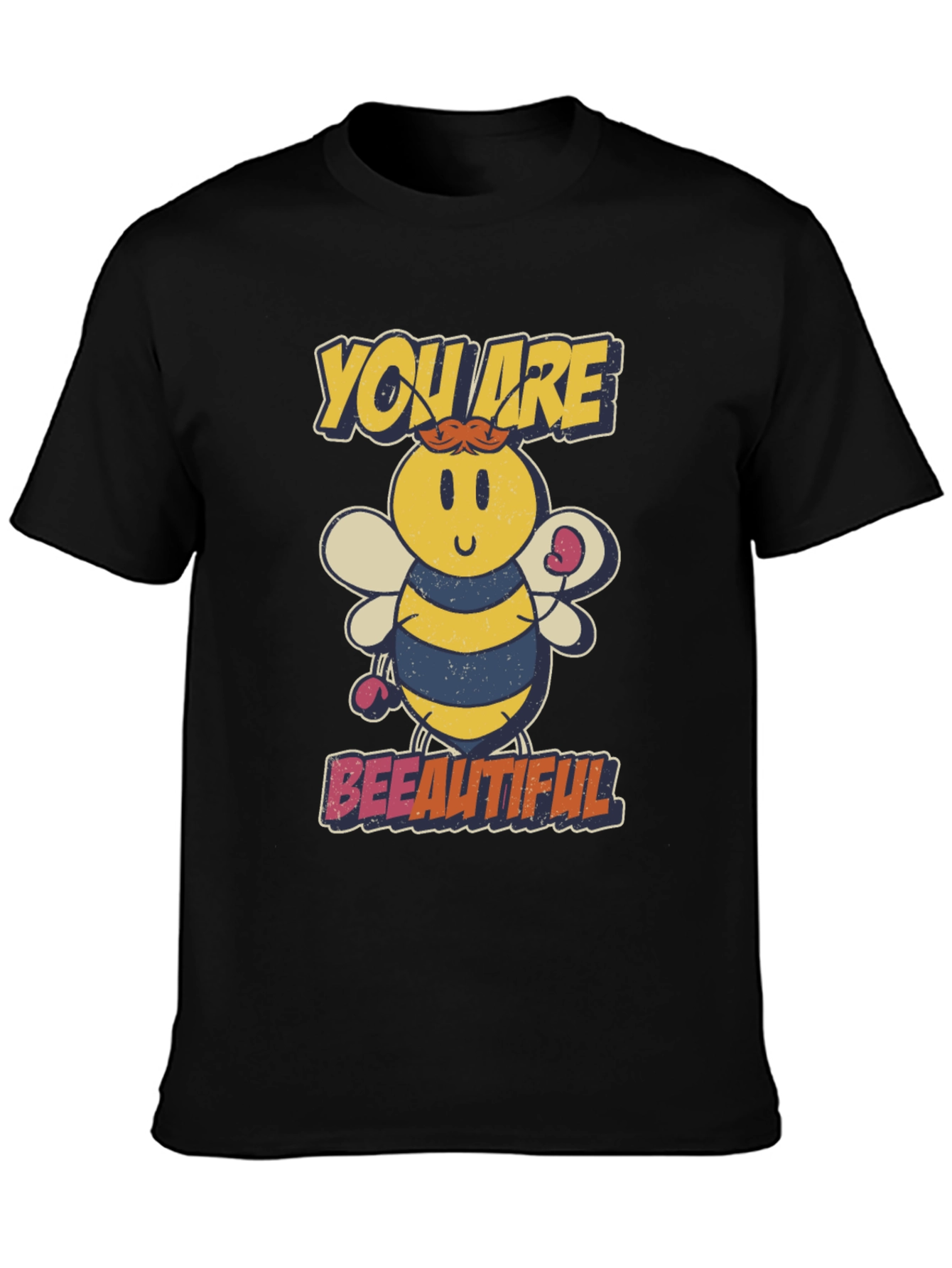 Black Bee-utiful Cartoon Bee Graphic T-Shirt view 3