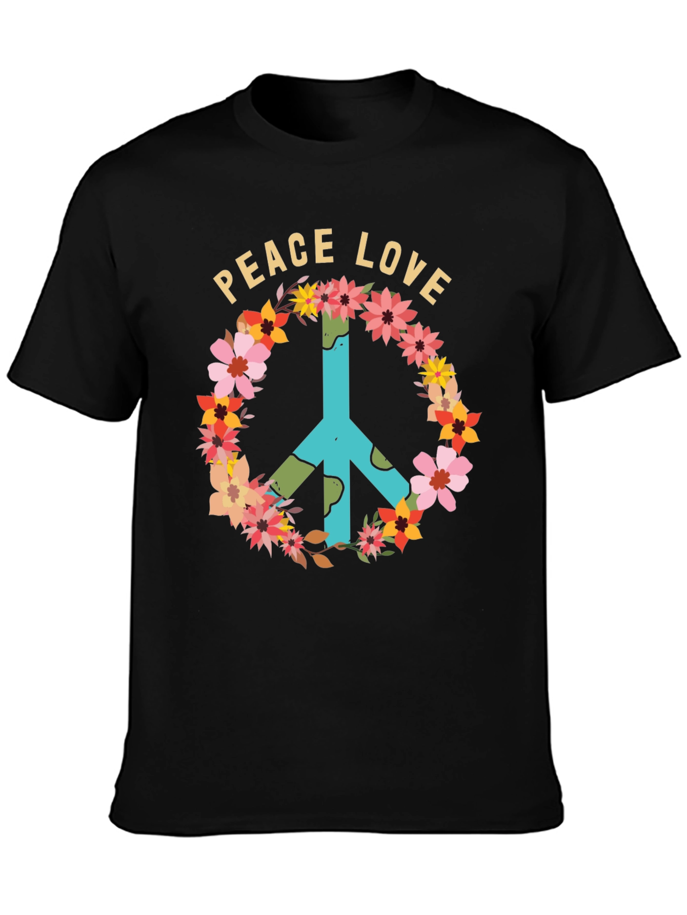 Black Peace Love Floral Sign T-Shirt view 3