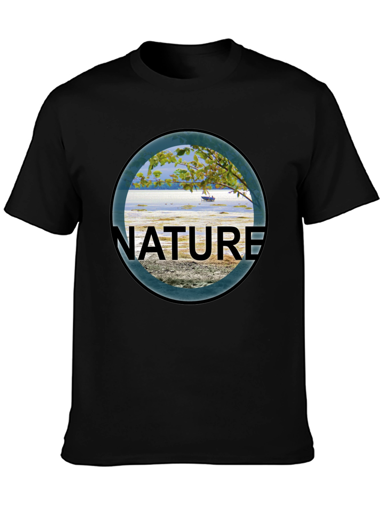 Black Nature Scene Graphic Black T-Shirt view 3