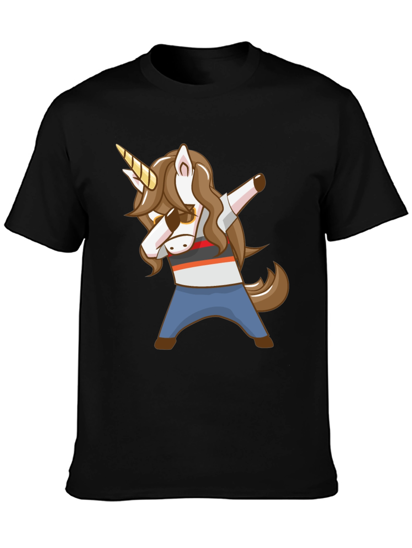 Black Dabbing Unicorn Graphic T-Shirt view 3
