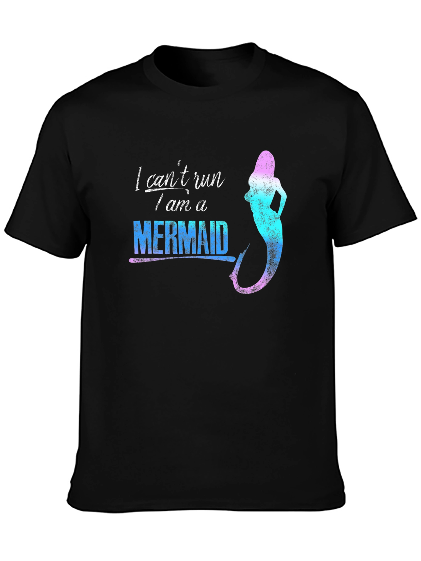 Black Mermaid Graphic Tee - "I Can't Run" Novelty T-Shirt view 3