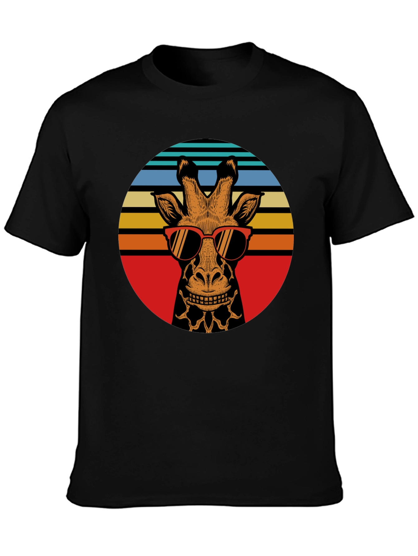 Black Retro Giraffe Sunglasses Graphic Tee view 3