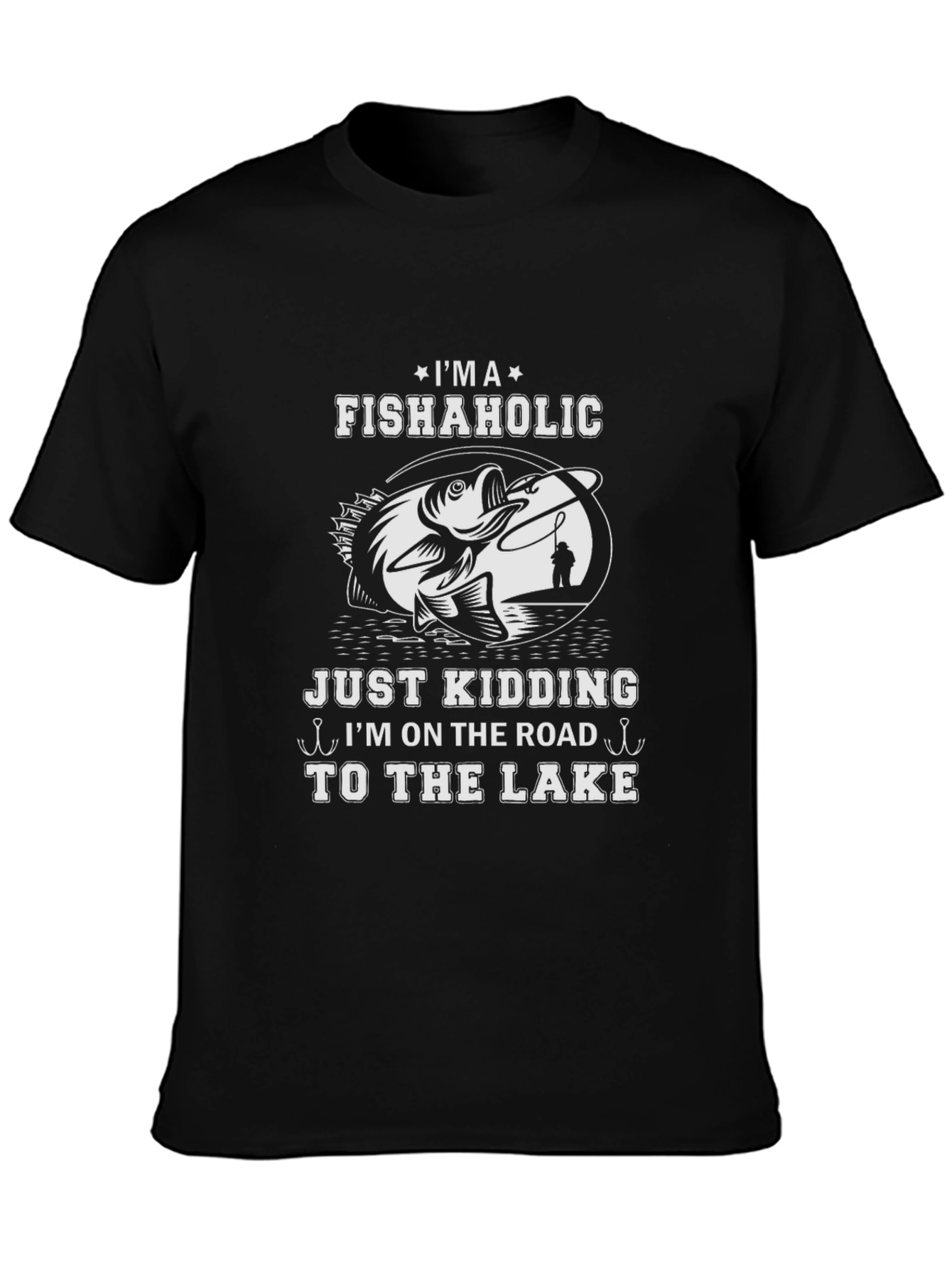 Black Fishaholic T-Shirt: Road to the Lake view 3