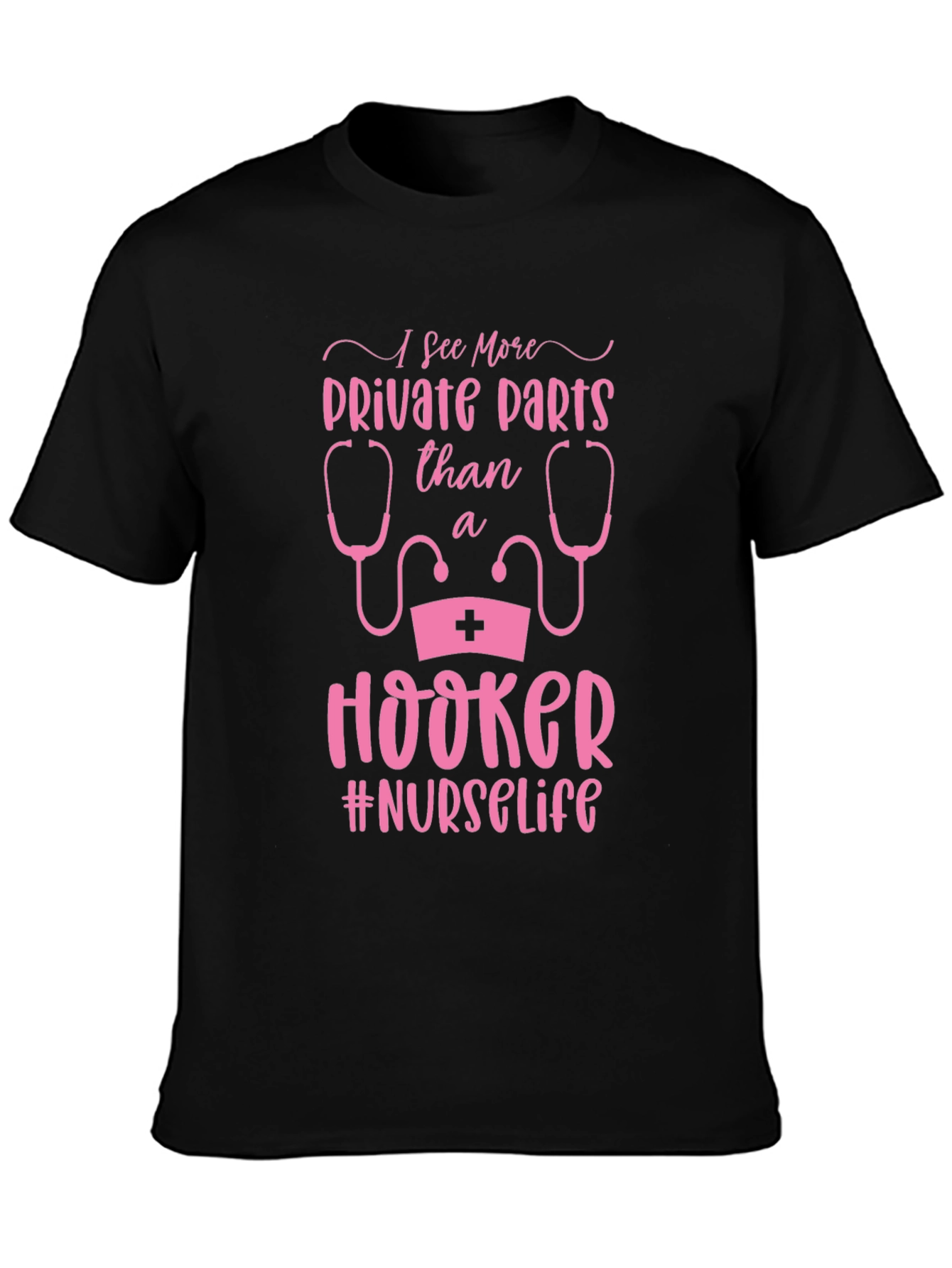 Black Funny Nurse T-Shirt: I See More Private Parts view 3