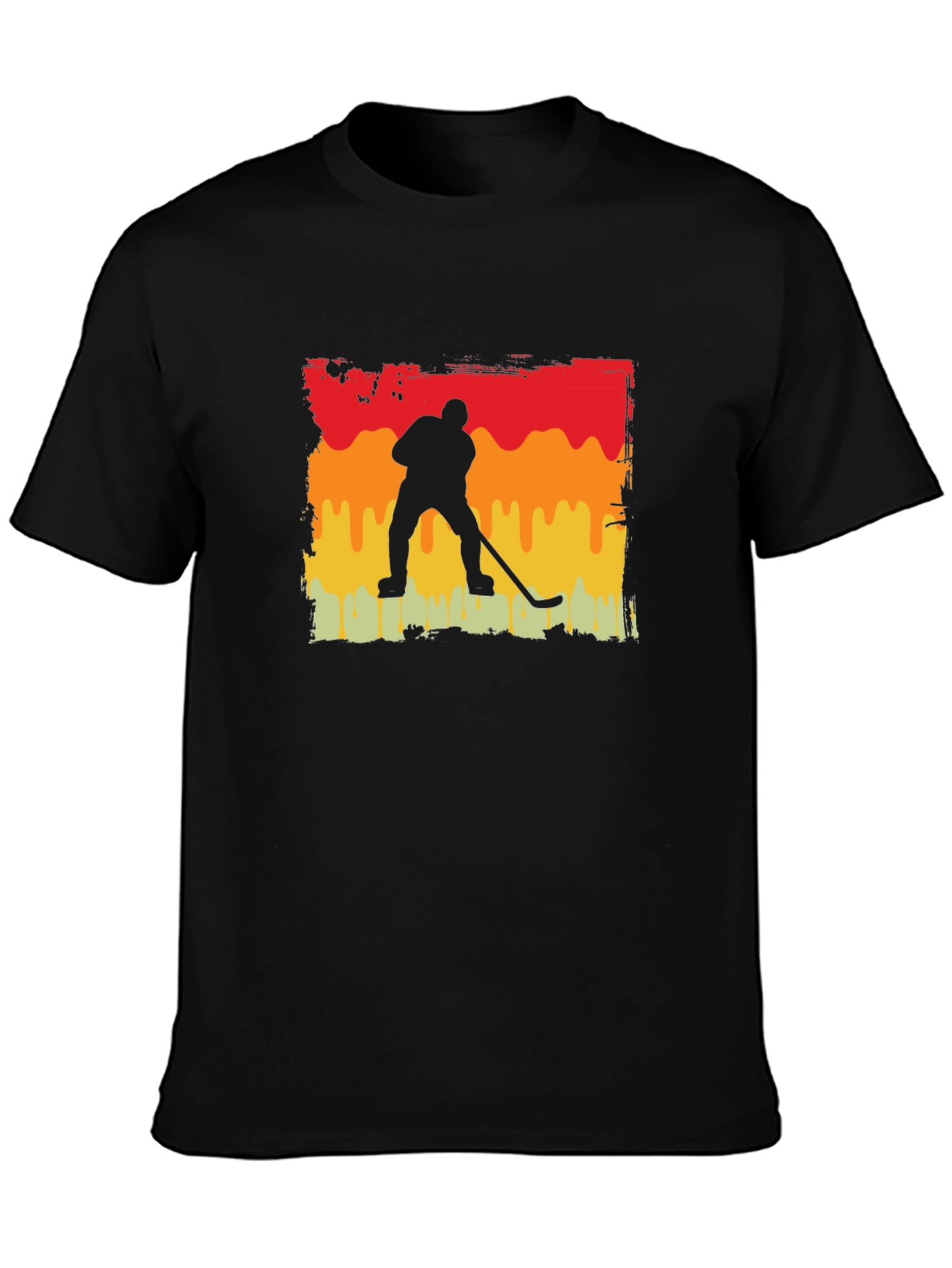 Black Retro Hockey Player Graphic Tee - Black Cotton T-Shirt view 3