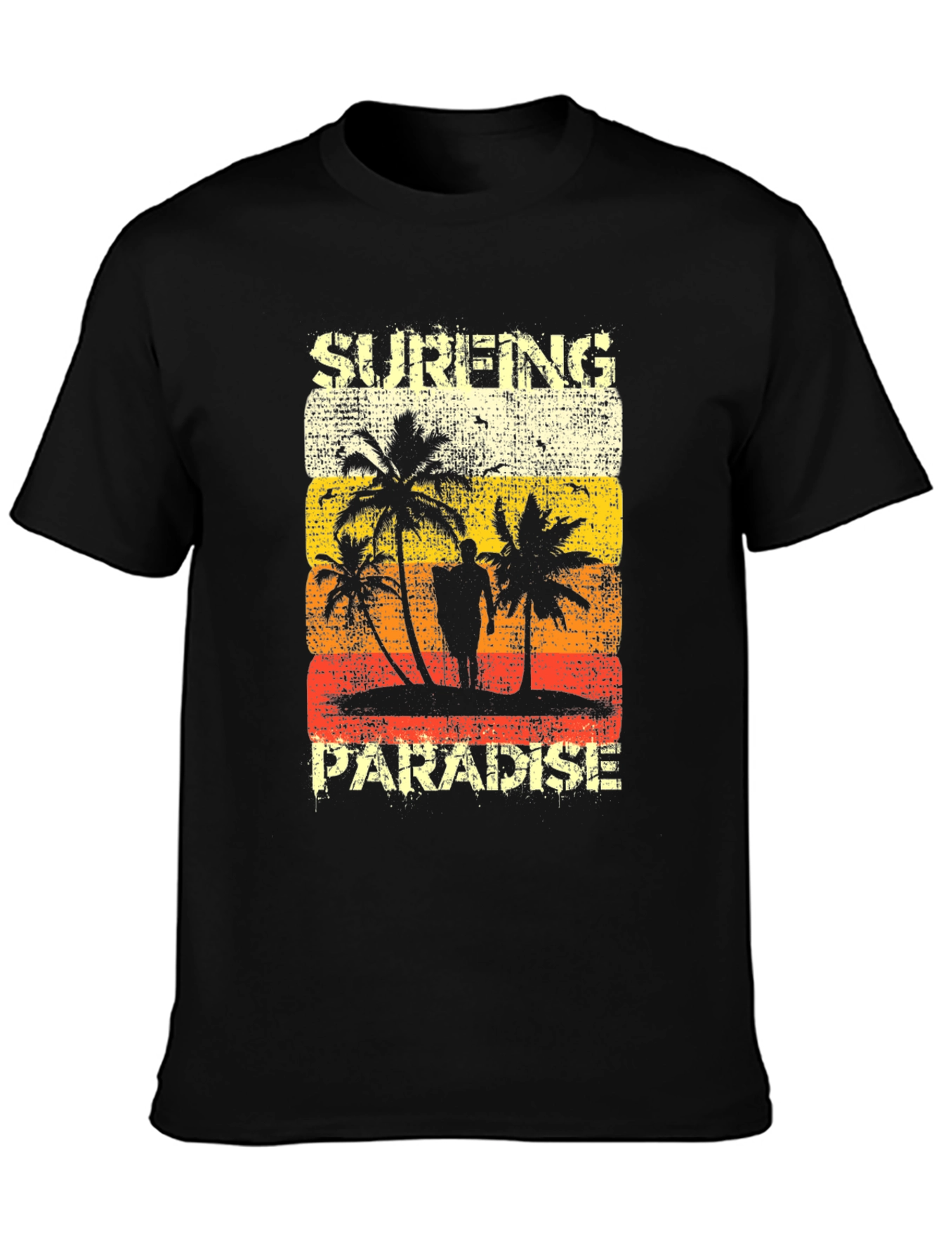 Black Surfing Paradise Graphic Tee - Distressed Beach Design view 3