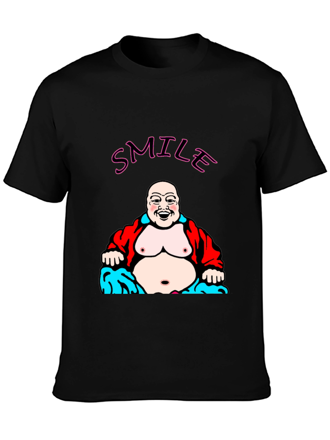 Black Smile Buddha Graphic Black T-Shirt view 3