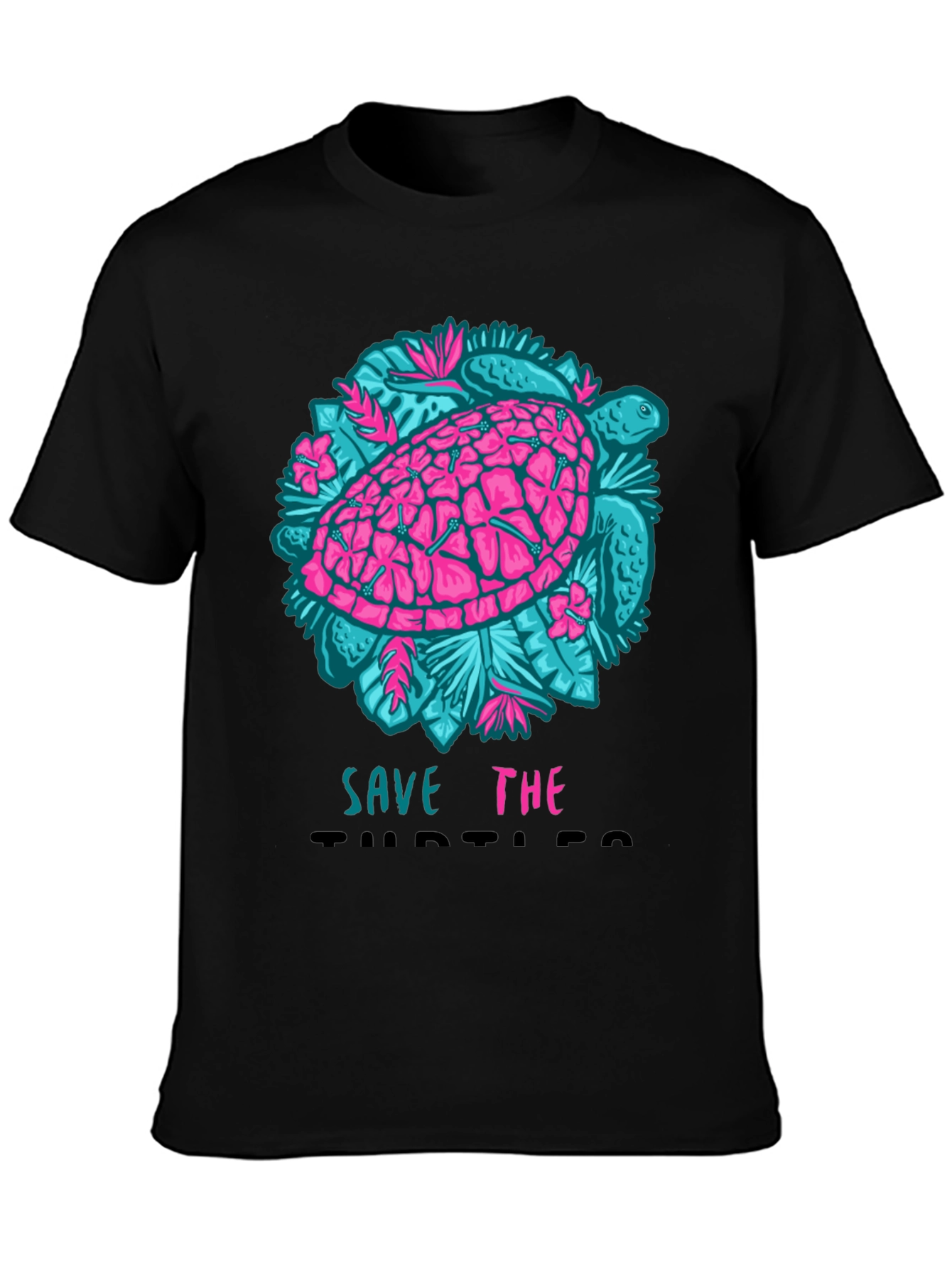 Black Save the Turtles Graphic Tee - Black Cotton T-Shirt view 3