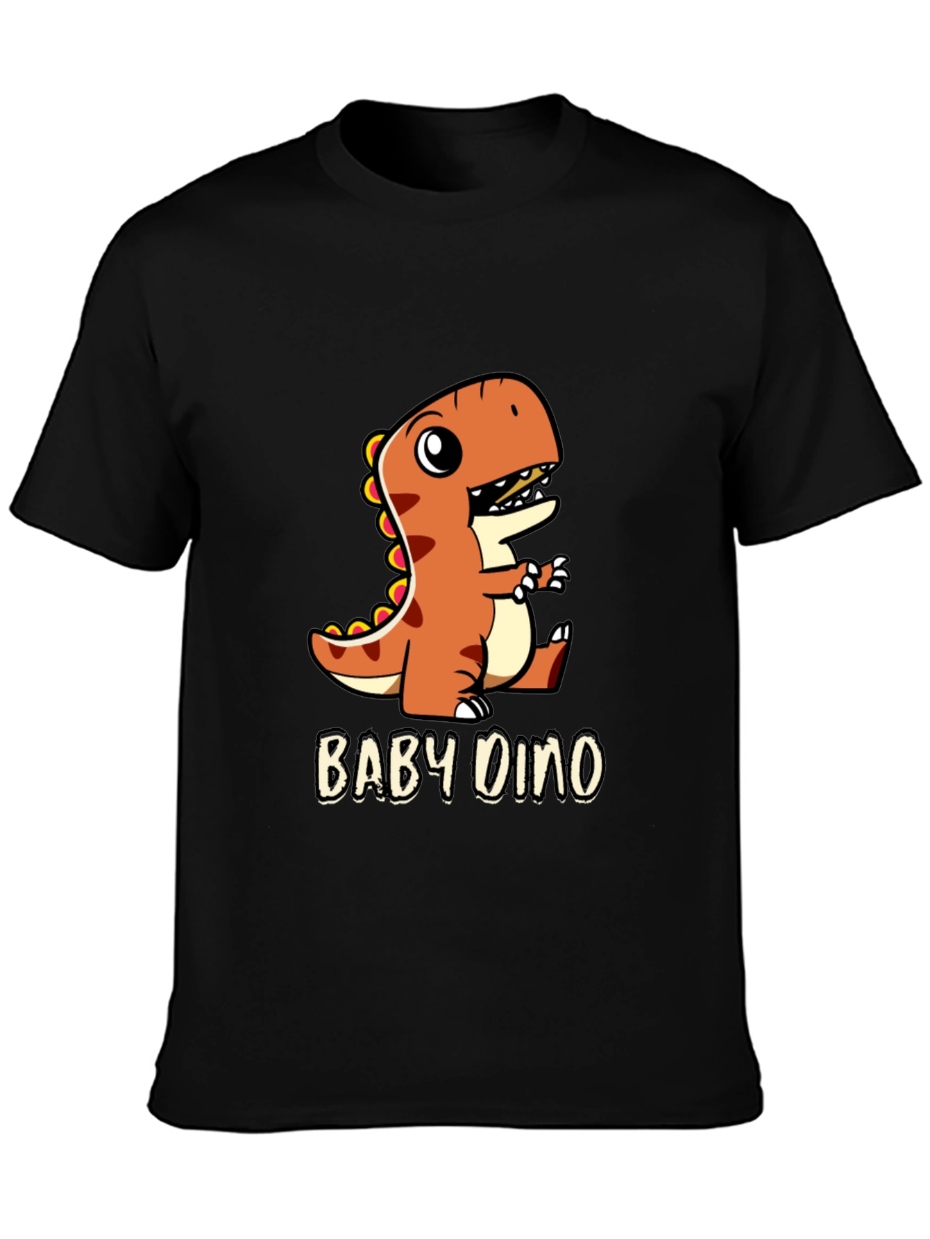 Black Cute Baby Dino Black T-Shirt view 3