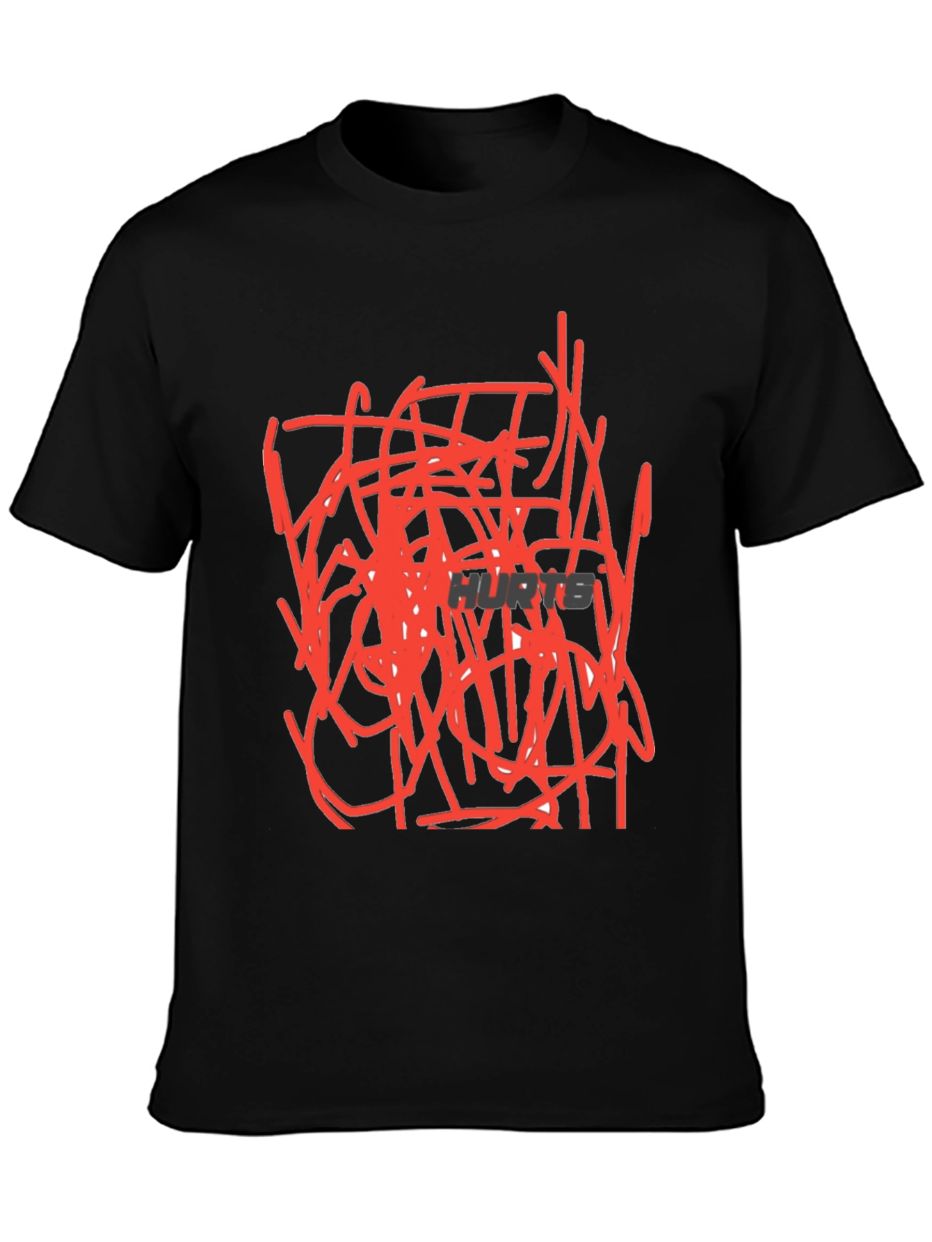 Black Abstract Red Scribble Design Black Cotton T-Shirt view 3