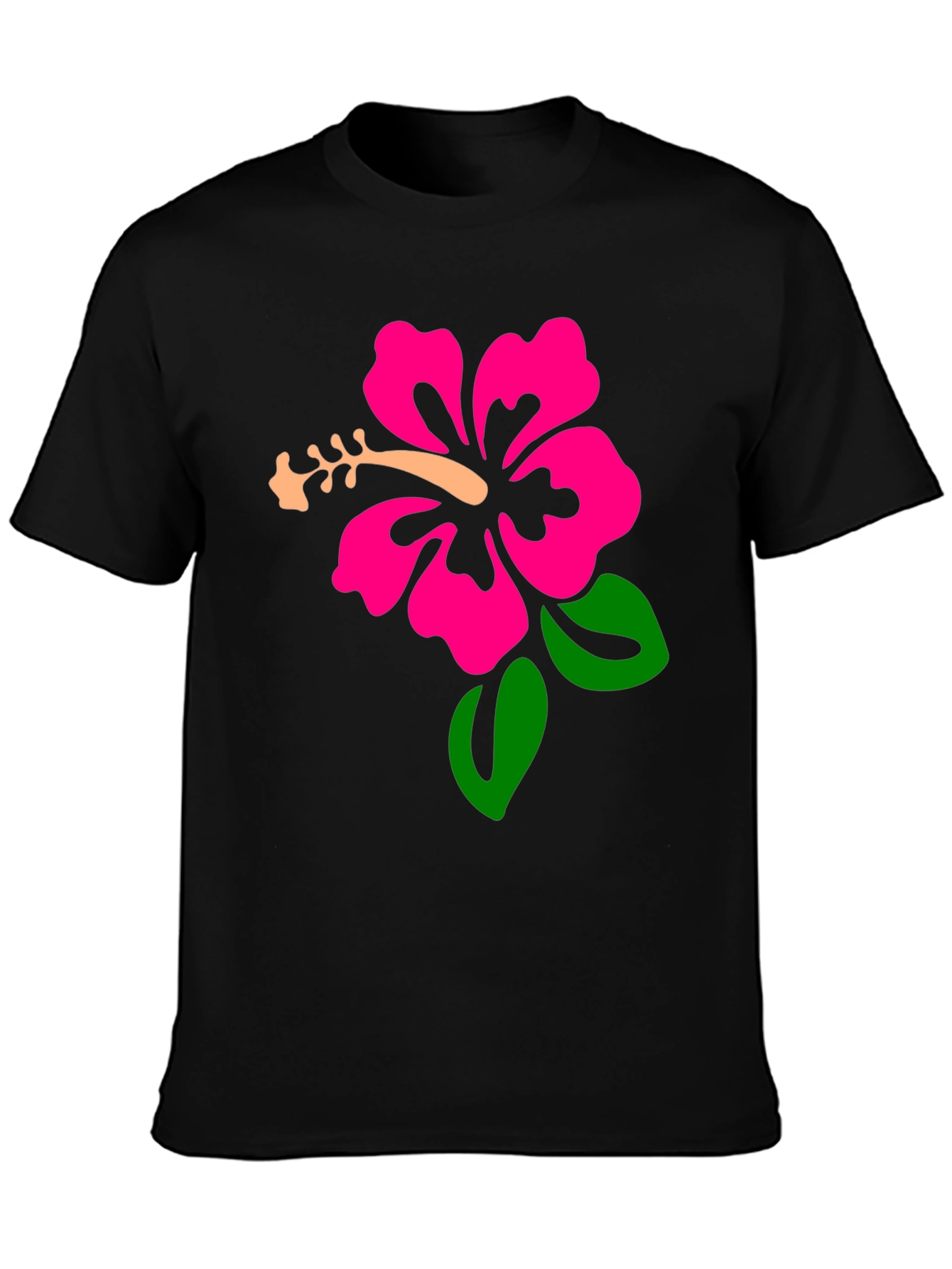 Black Black T-Shirt with Hibiscus Flower Graphic view 3
